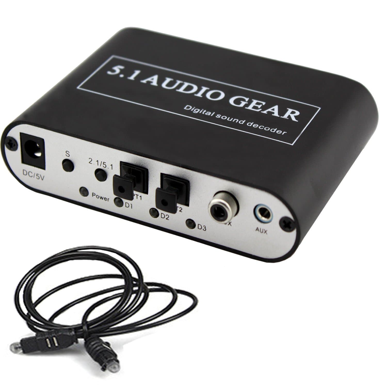 5.1 AC3 DTS Digital Audio Decoder to Analog 5.1 Converter + Toslink Cable