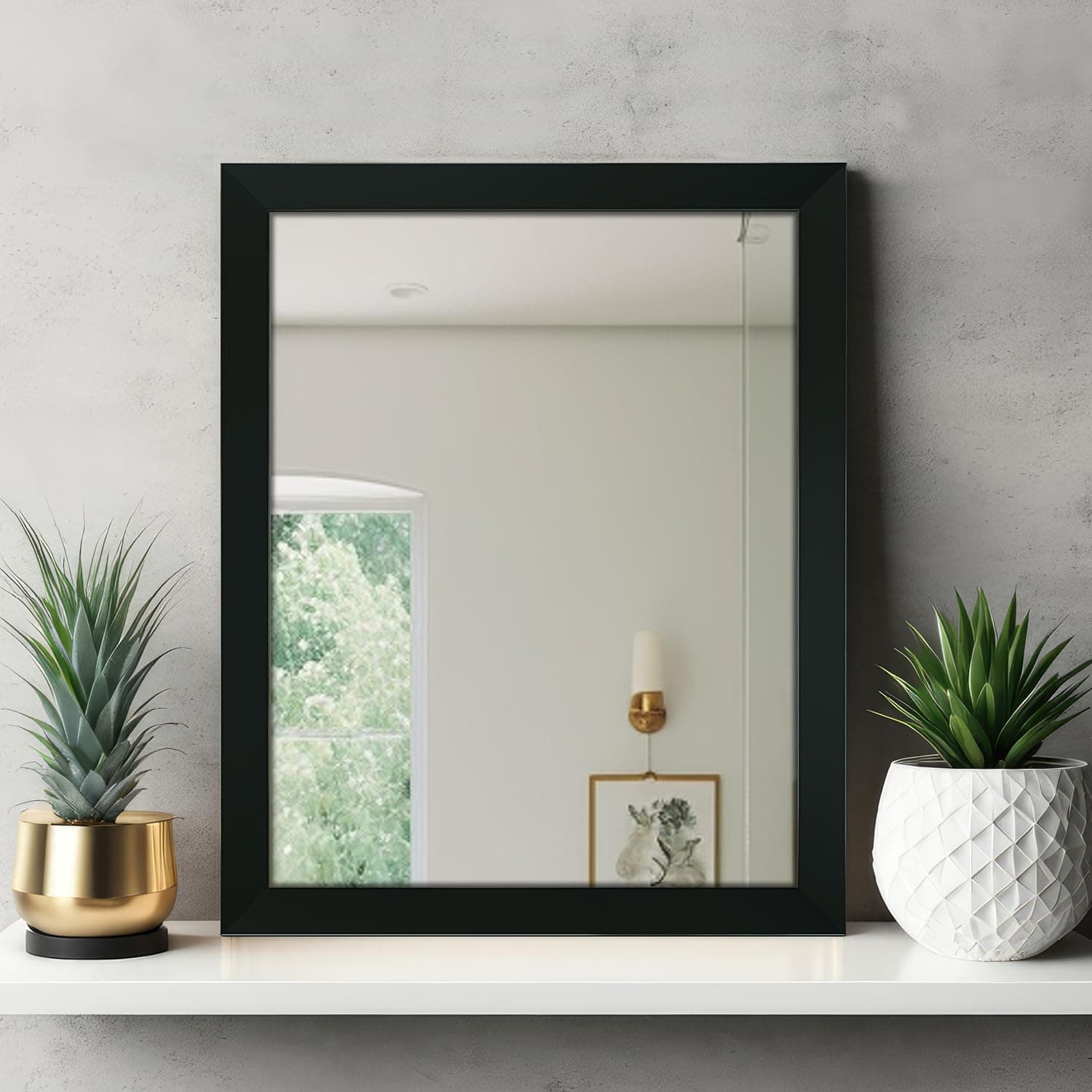 Amazon Basics Wood Exquisite Rectangular Wall Mirror | Versatile Usage for Entryways, Living Rooms, Bedrooms, Bathrooms | Durable & Clear Reflection | Standard Trim (Black) | 41 Cm X 51 Cm