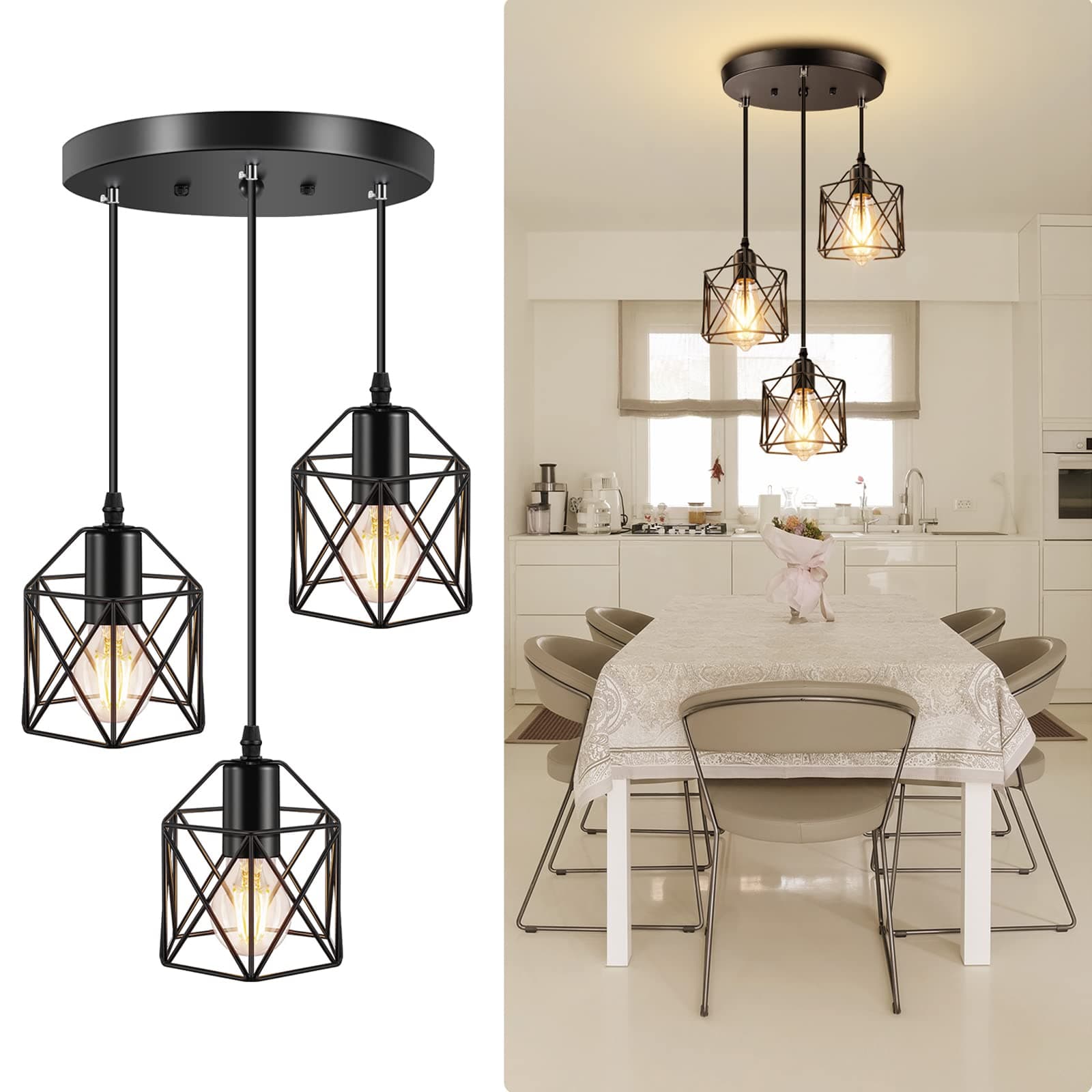 3-light Industrial Pendant Light