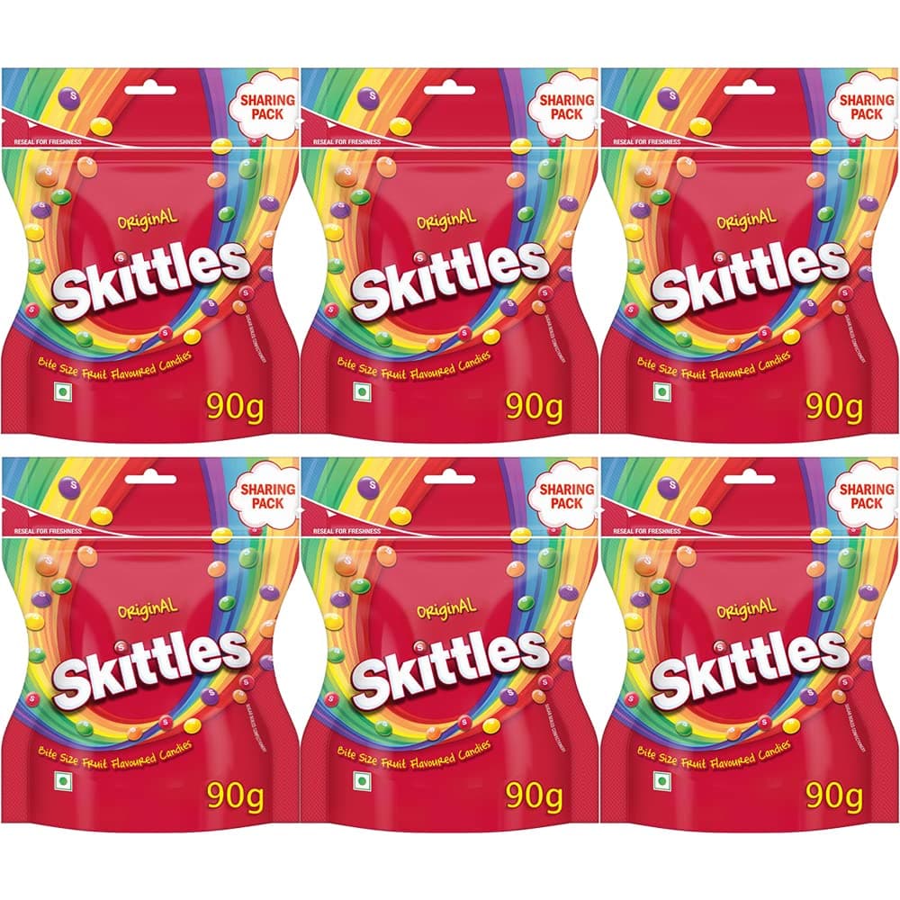 Original Chewy Fruit Candy Sharing Pack, Bite-Size Fruity Flavours (Lemon, Apple, Grape, Strawberry, Orange), Imported Candies, 90g, Pack of 6