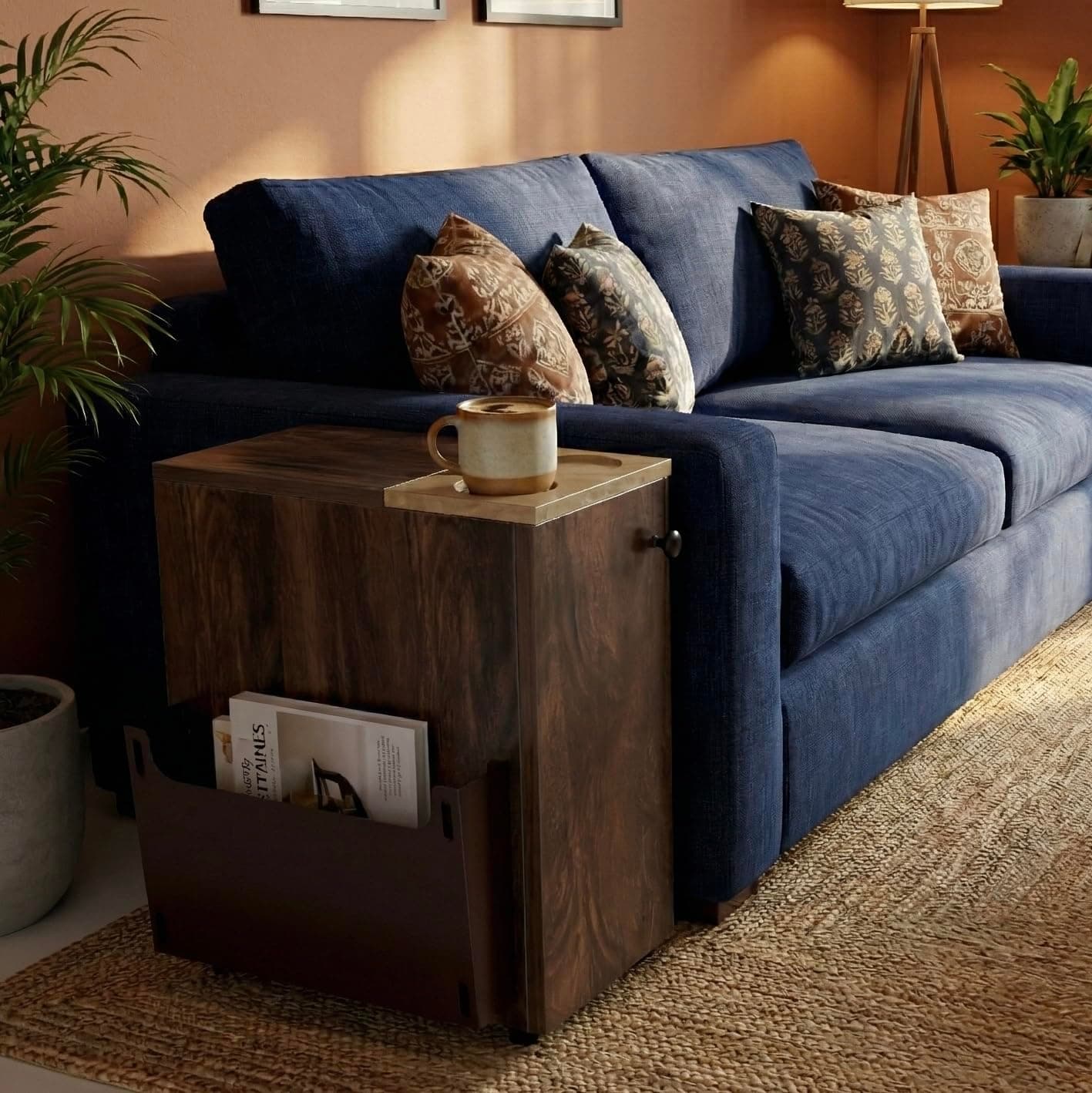 Studio Kook SEZ Sofa Mate Engineered Wood Side Table, Delivered Preassembled (Junglewood, Matte Finish)