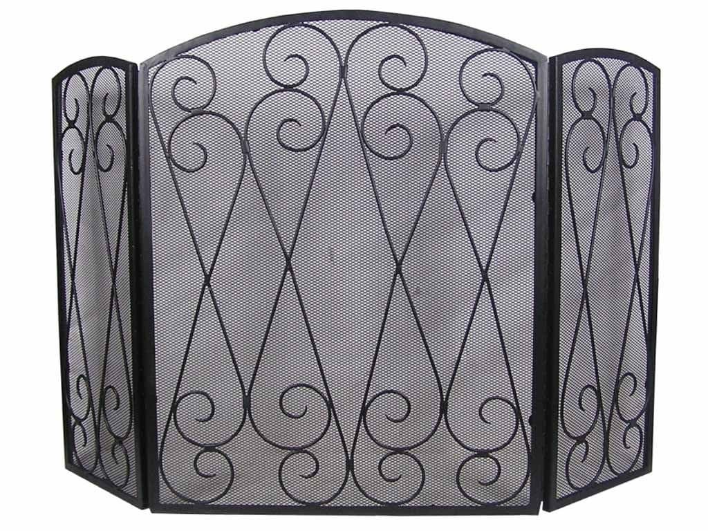 Decorative Double Scroll 3 Fold Fire Screen Spark Guard