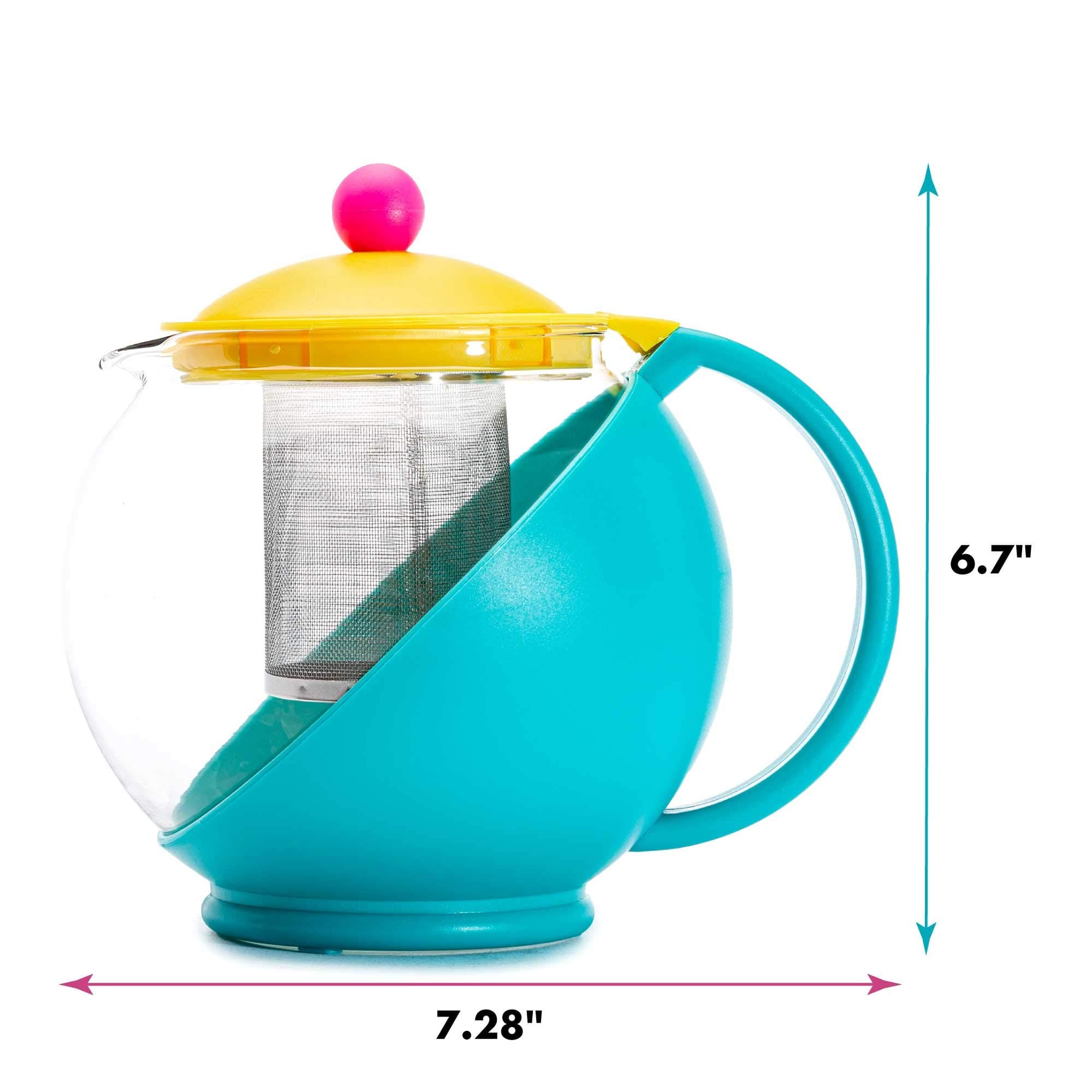 Primula Half Moon Throwback Teapot with Removable Infuser, Borosilicate Glass Tea Maker, Stainless Steel Filter, Dishwasher Safe, 40-Ounce, Retro Multicolor