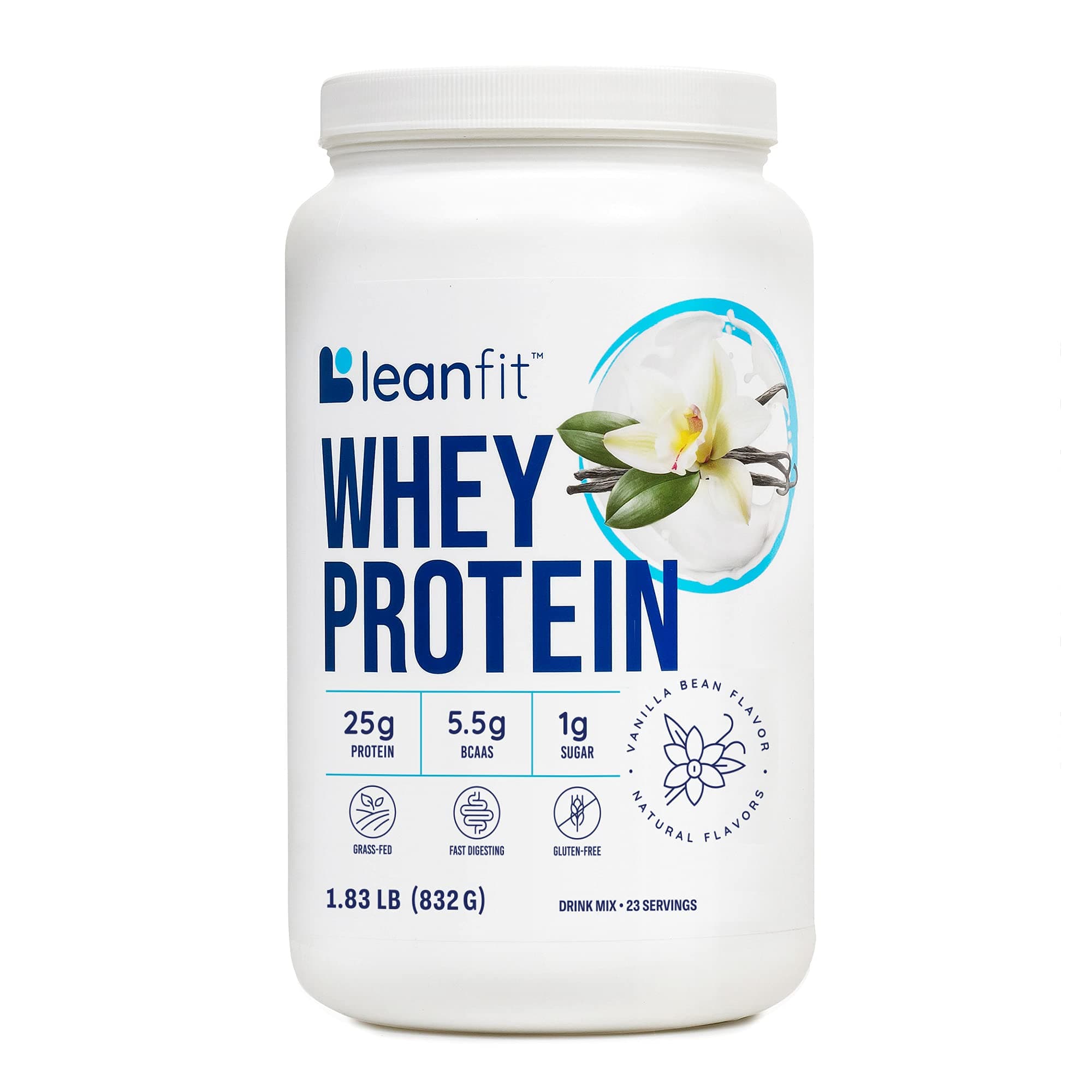 WHEY Protein Natural Vanilla – 100% Whey Protein Powder, 24g Protein Per Serving – Grass-Fed, Gluten-Free, Low Carb, BCAAs, Amino Acid – 23 Servings, 1.83 Pound Tub
