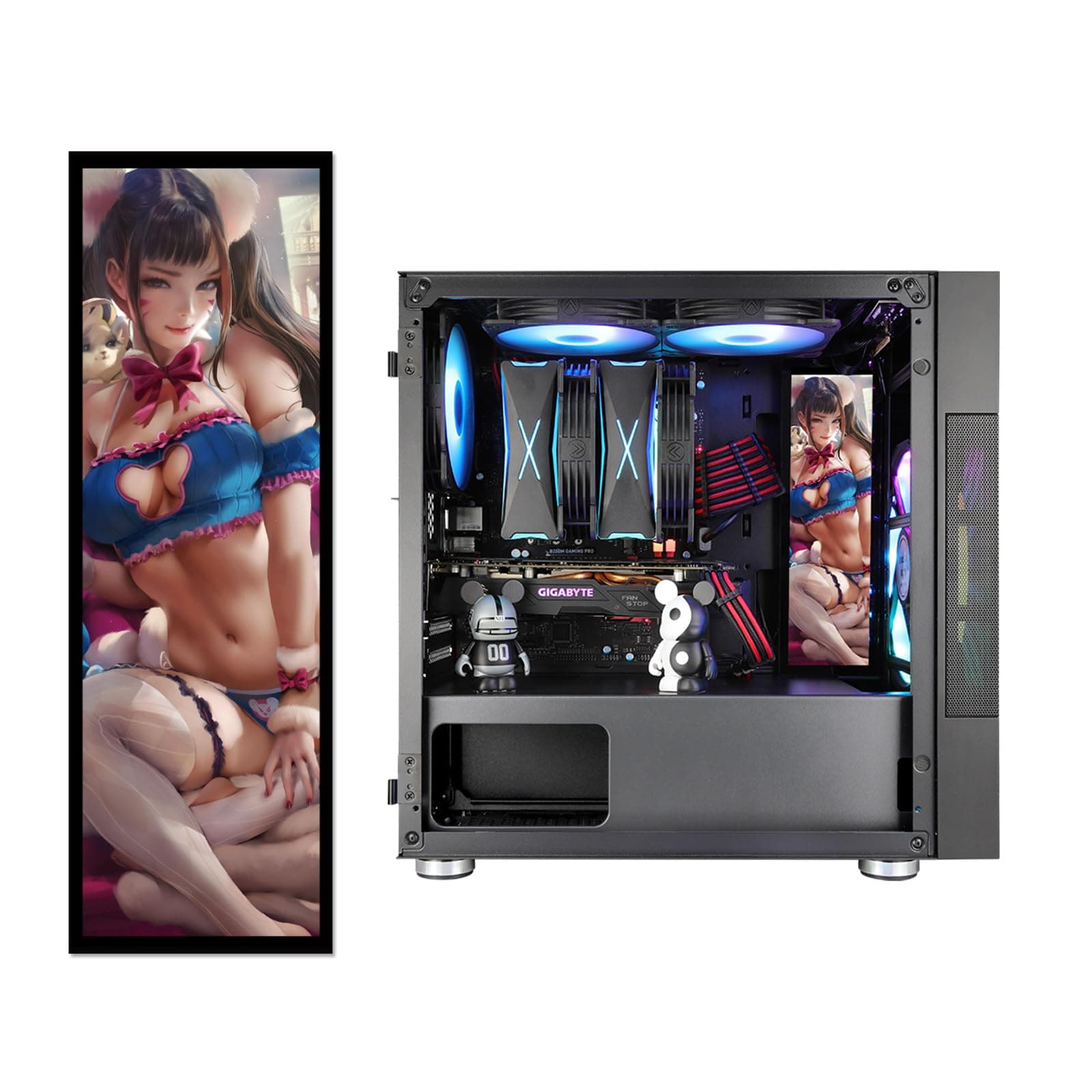 Display Board w/LED Lights for Computer PC Case Decor Full HD 2K Multi-Mode Function 9.8" x 3.1" (Vertical, A6)