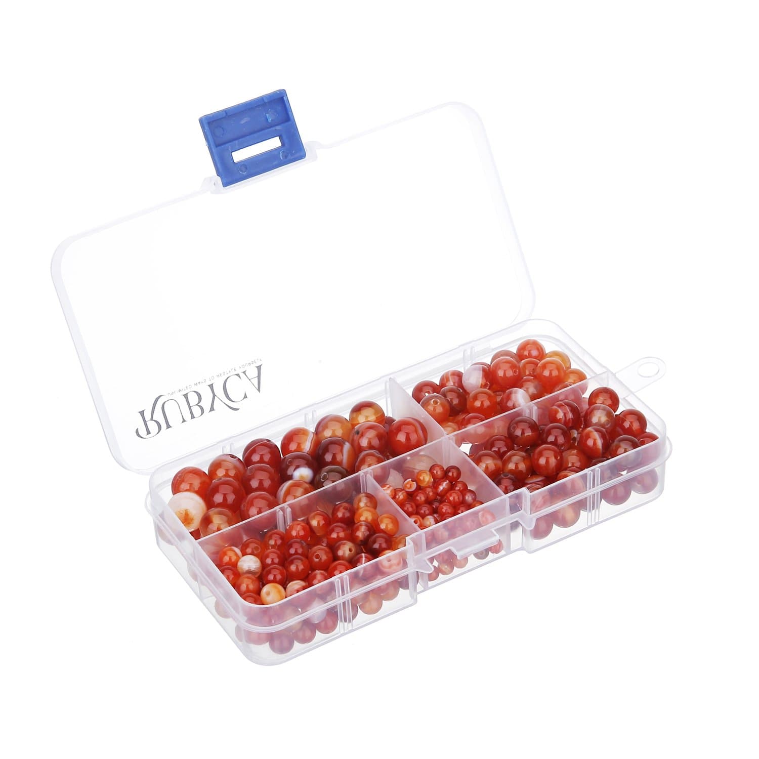 RUBYCA (Red Striped Agate) - Natural Red Stripe Agate Gemstone Round Loose Bead Organiser Box DIY Jewellery Making Mix Sizes