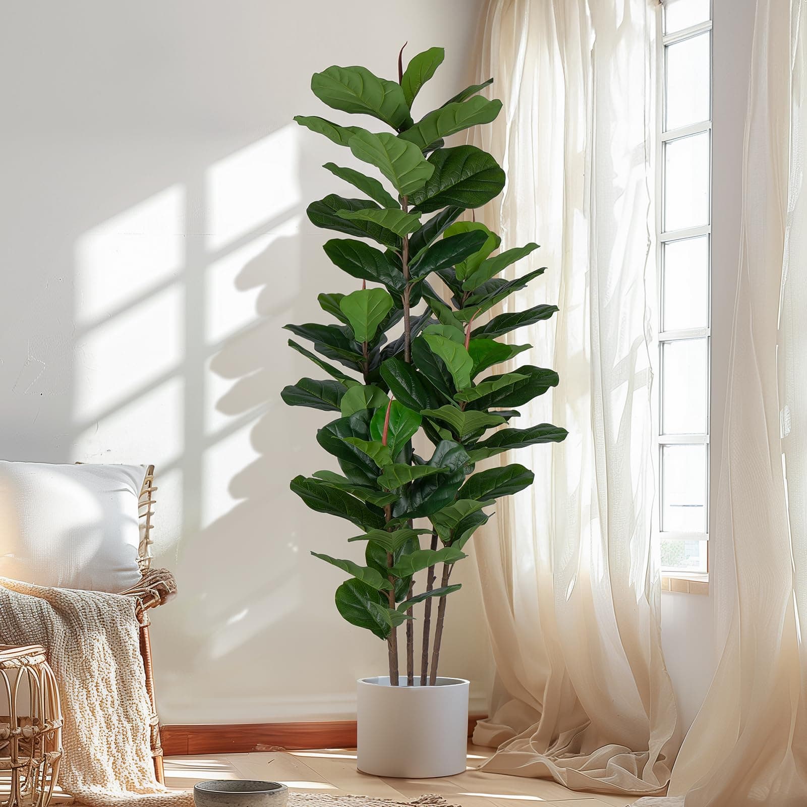 Artificial Fiddle Leaf Fig Tree 6 FT Artificial Ficus Tree 69 Fiddle Leaves Fig Tree Artificial Plants in Pot for Indoor Outdoor Fake Tree plantas artificiales decorativas Grandes