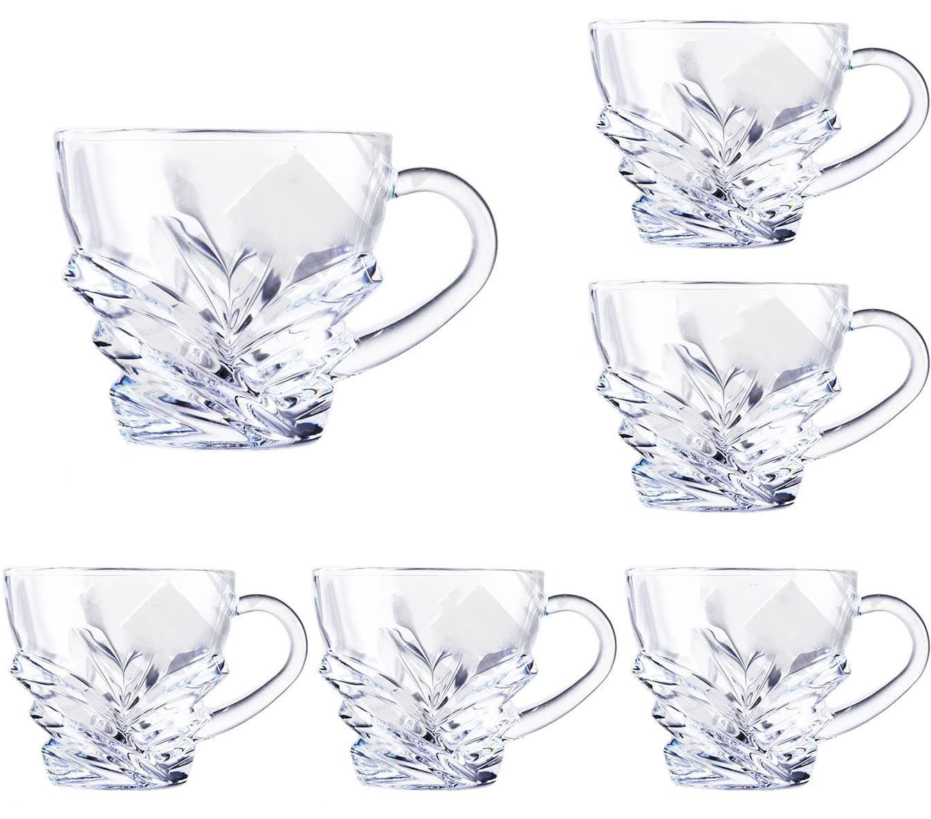 Crystal Clear Toughened Glass Tea Cup with Convenient Solid Handle Cups, Espresso Mug Set for Tea, Coffee, Hot/Cold Drinks