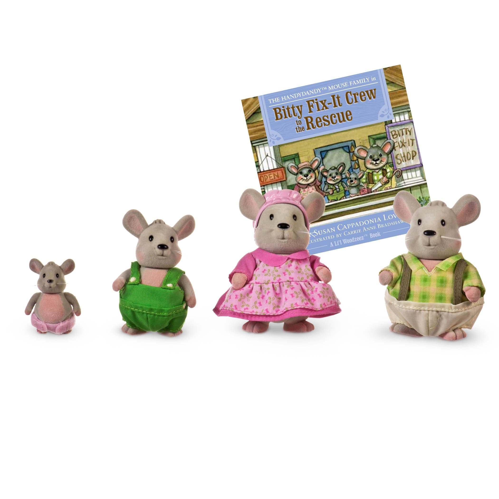 – Handydandy Mice Family Set – 4 Collectible Doll Figures with Storybook – Pretend Play Toy for Imaginative Fun – Gift for Children 3+ Years