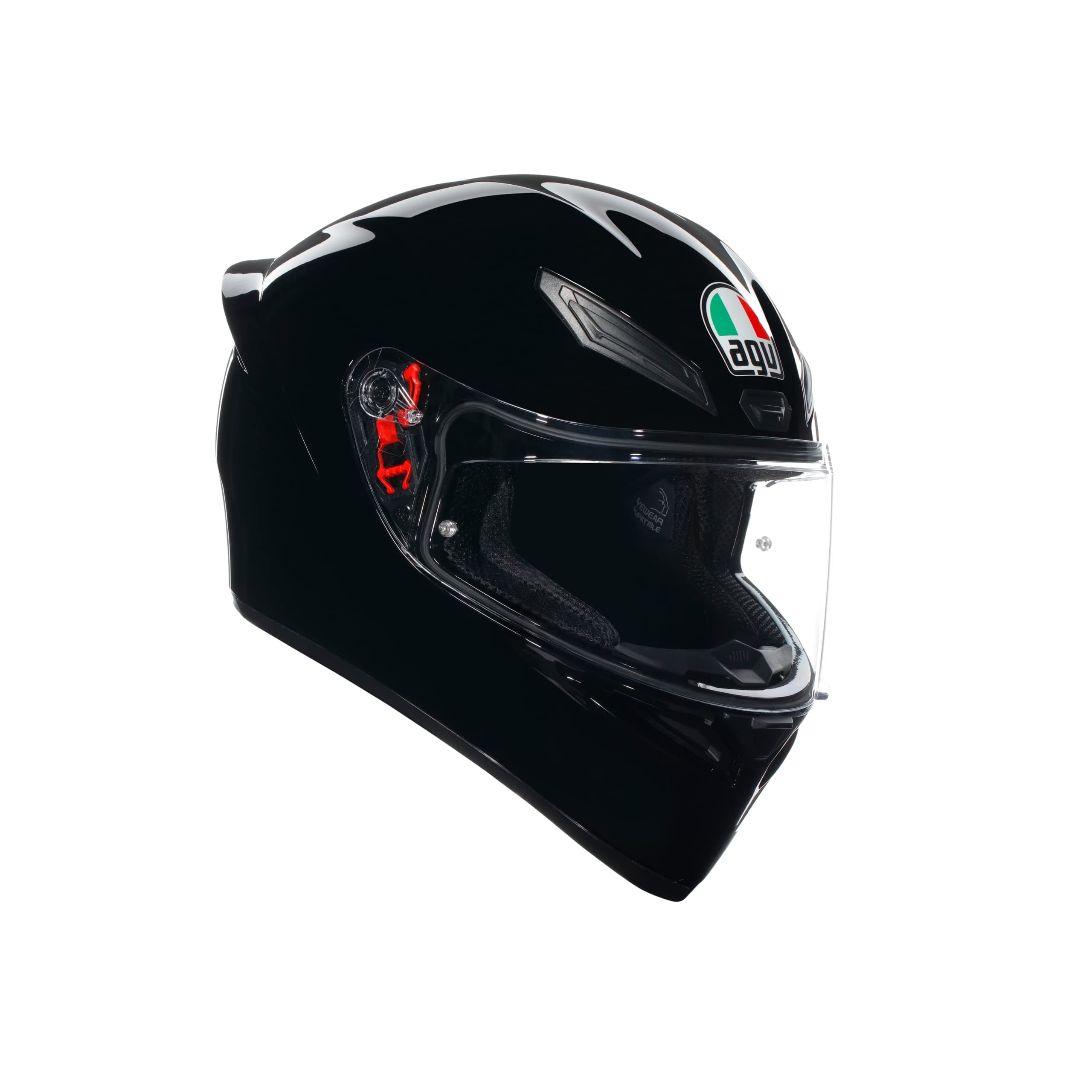 Helmet K1 S E2206, Full-face Motorbike Helmet, ECE, for Men, Racing Style with Spoiler, Air Intakes and Scratch Resistant Visor, 190° Field of View, with Intercom Ready, Black