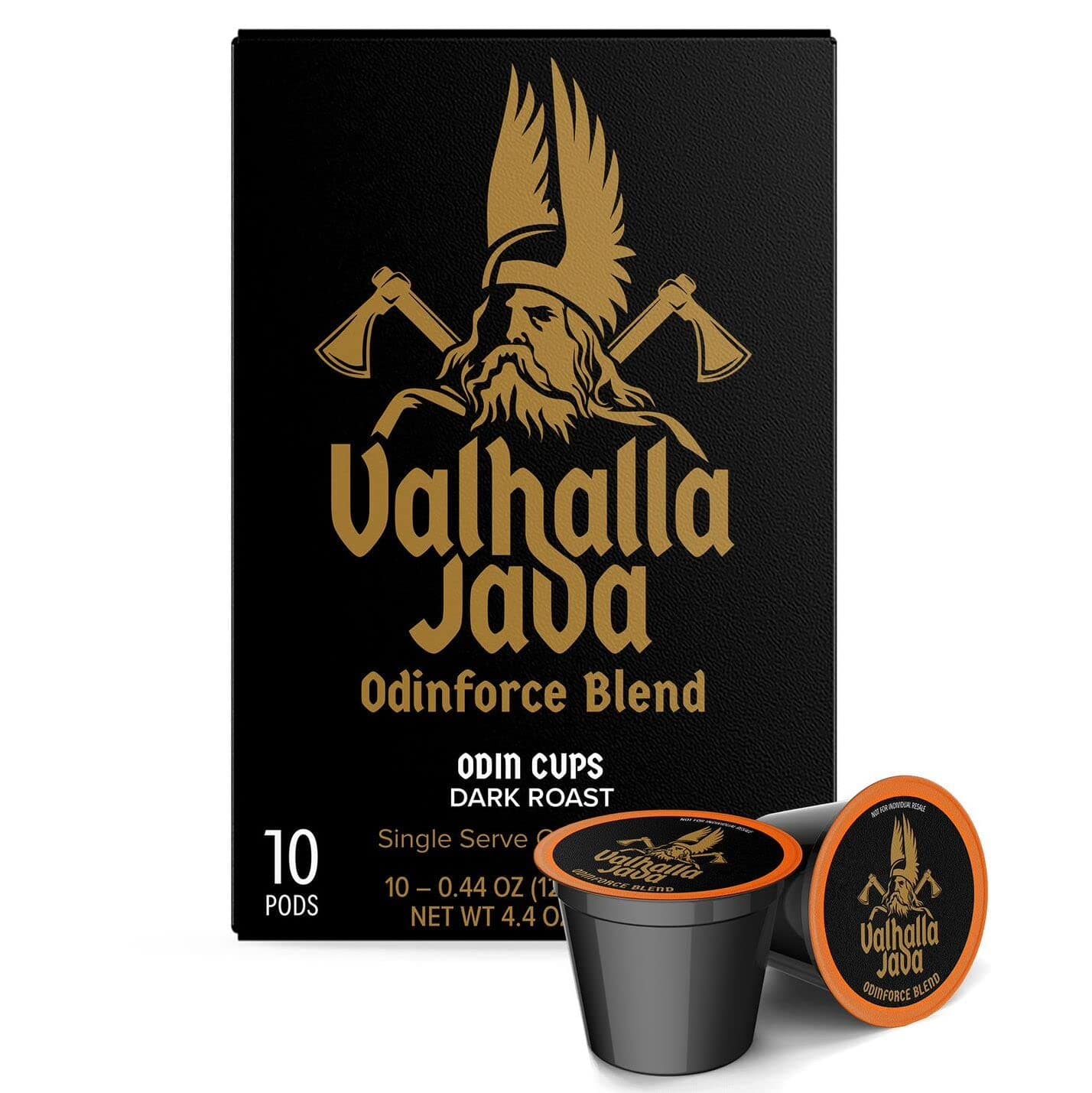 Valhalla Java Single Serve Pods - Extra Kick of Caffeine - Medium Roast Coffee Pods - Made with USDA Certified Organic Fair Trade Arabica and Robusta Beans 10 Count (pack of 1)