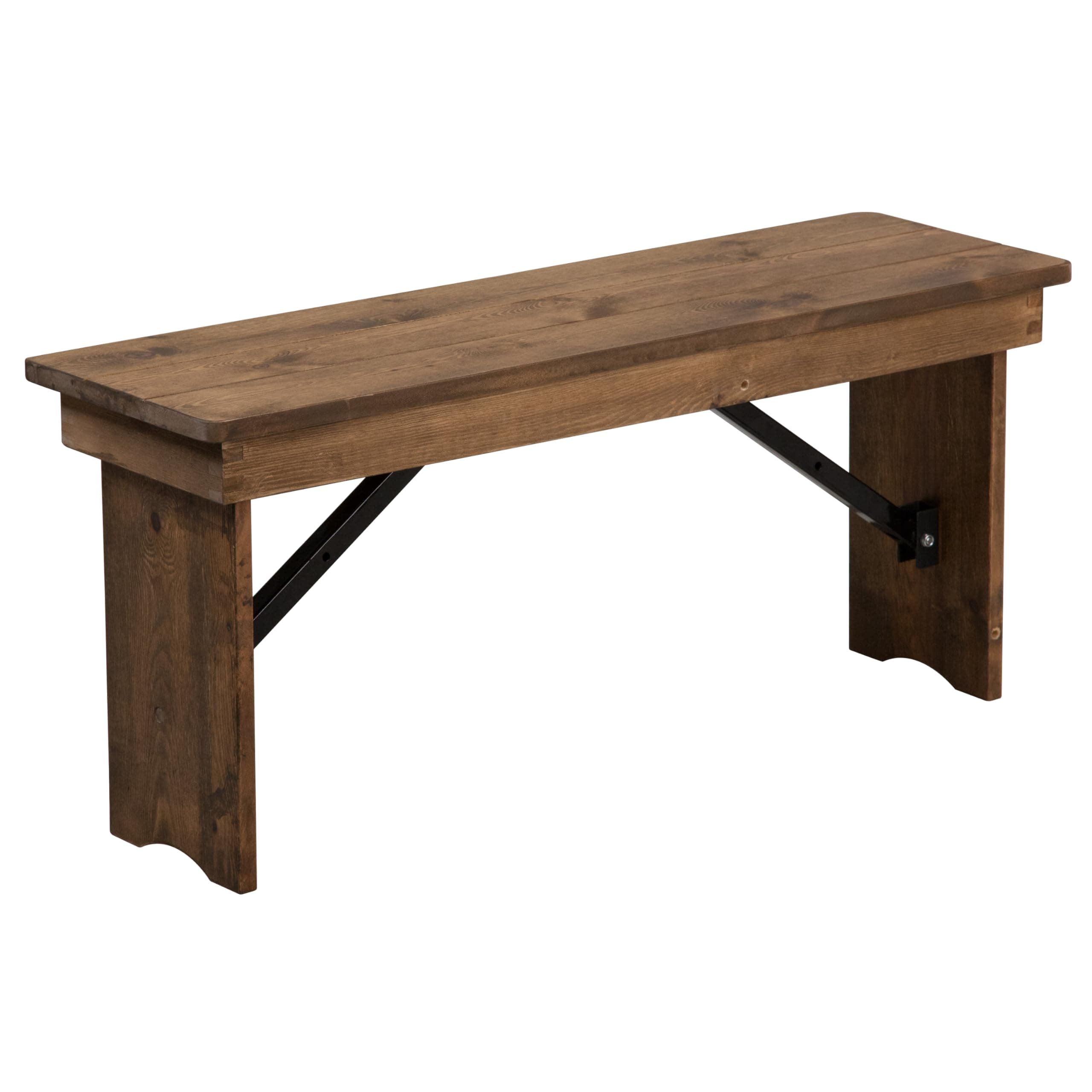 Hercules Series 40" x 12" Commercial Grade Rustic Solid Pine Folding Bench, Antique Farmhouse Dining Bench, Seats up to 2 Adults