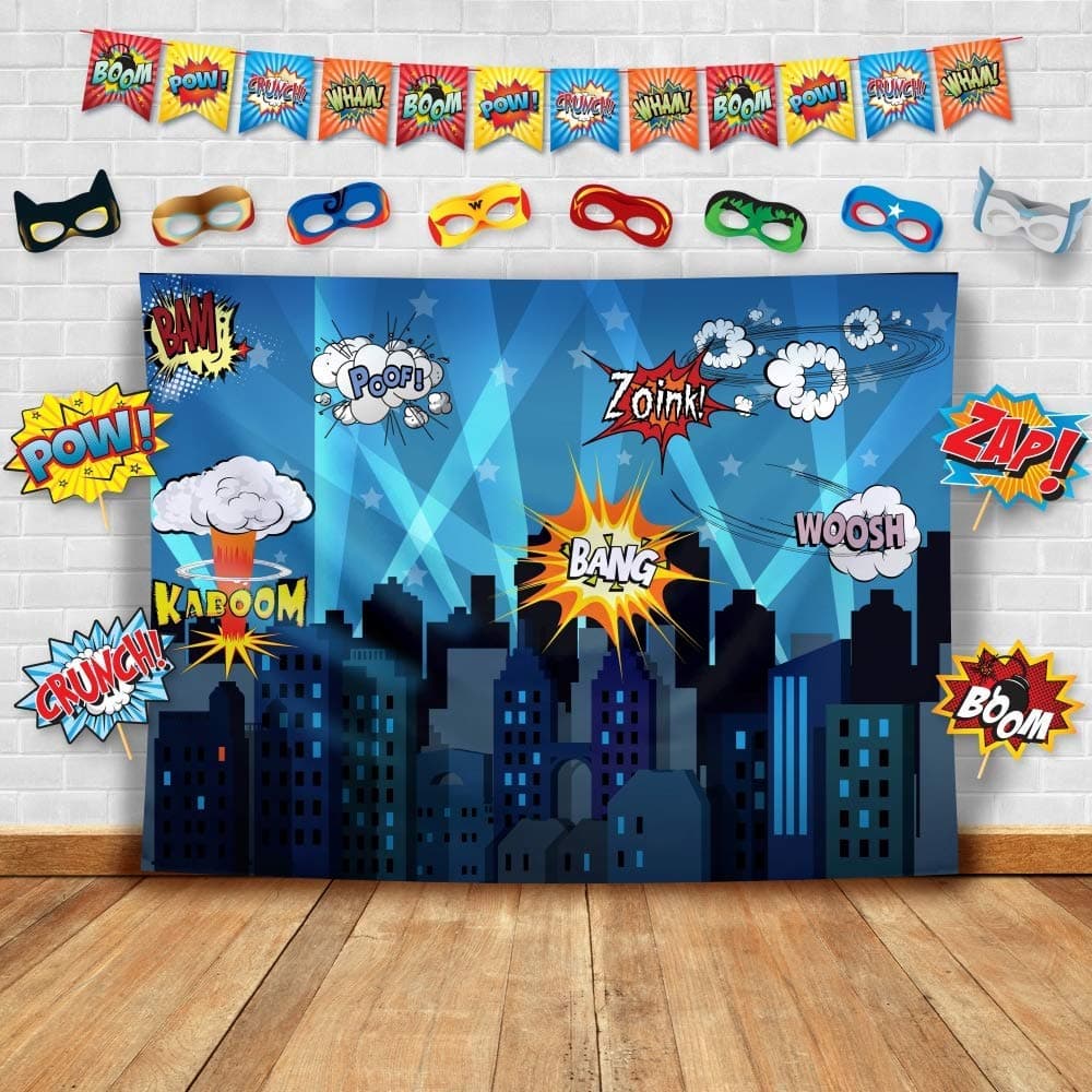 Superheroes Backdrop Kit with Mask & Flags