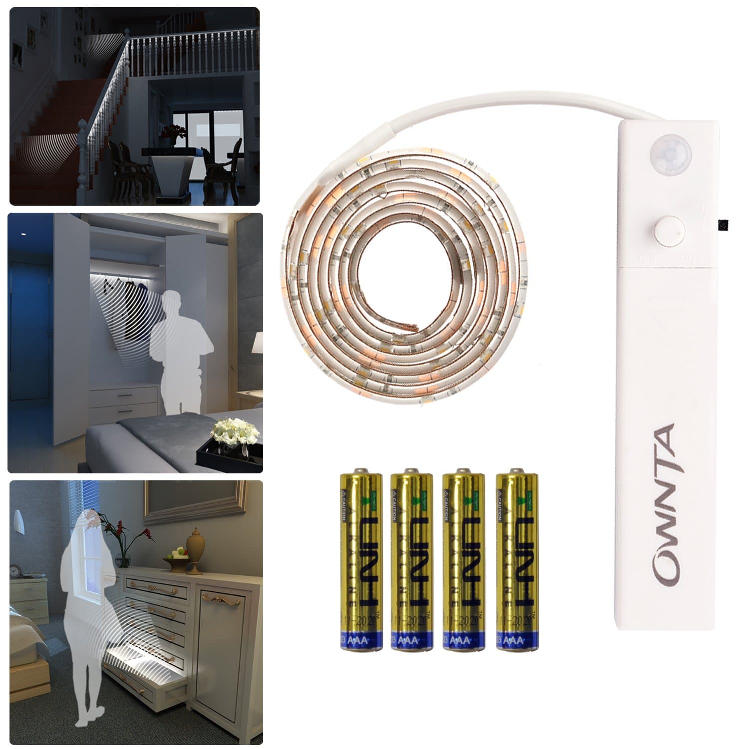 Motion Sensor Light Strip Motion Activated Light Strip, Ownta LED Light Strip 1M/3.28ft with Smart PIR Human Sensor (Include Battery) 2 Pack