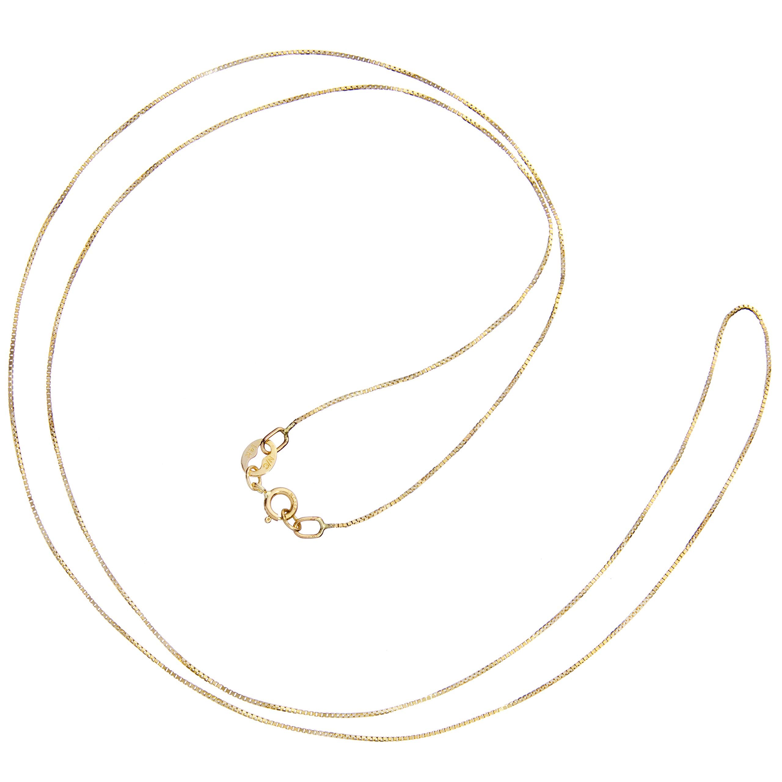 Solid 14K White, Yellow or Rose Gold Box Link Chain Necklace for Women Square Box Design| Spring Ring Clasp | 0.6mm or 1.0mm Thickness | 14 16 18 20 22 Inch Lengths With Gift Box