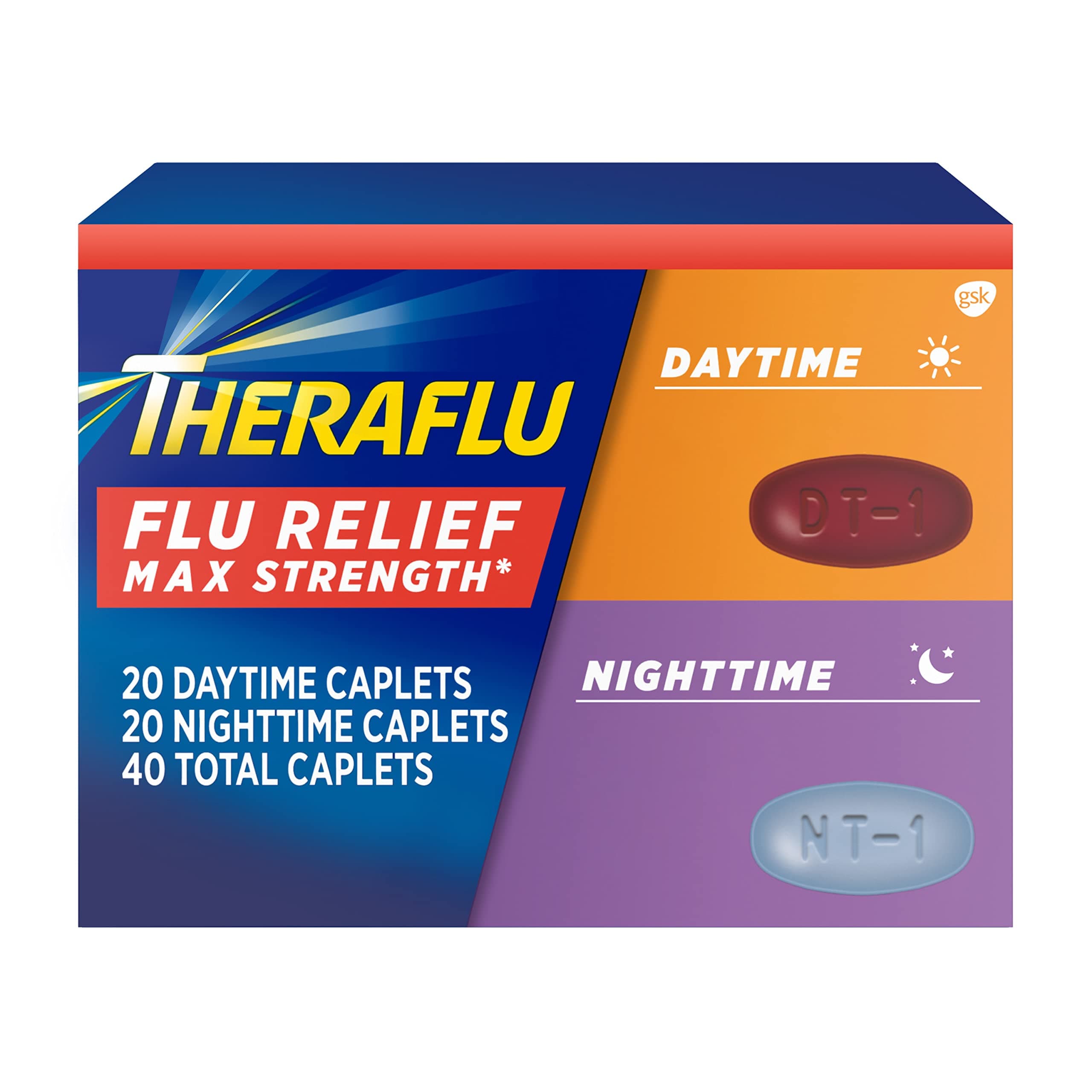 Theraflu Max Strength Flu Symptom Relief - 20 Caplets Plus Theraflu Max Strength Nighttime Flu Medicine for Flu Symptom Relief- 20 Caplets Combo Pack