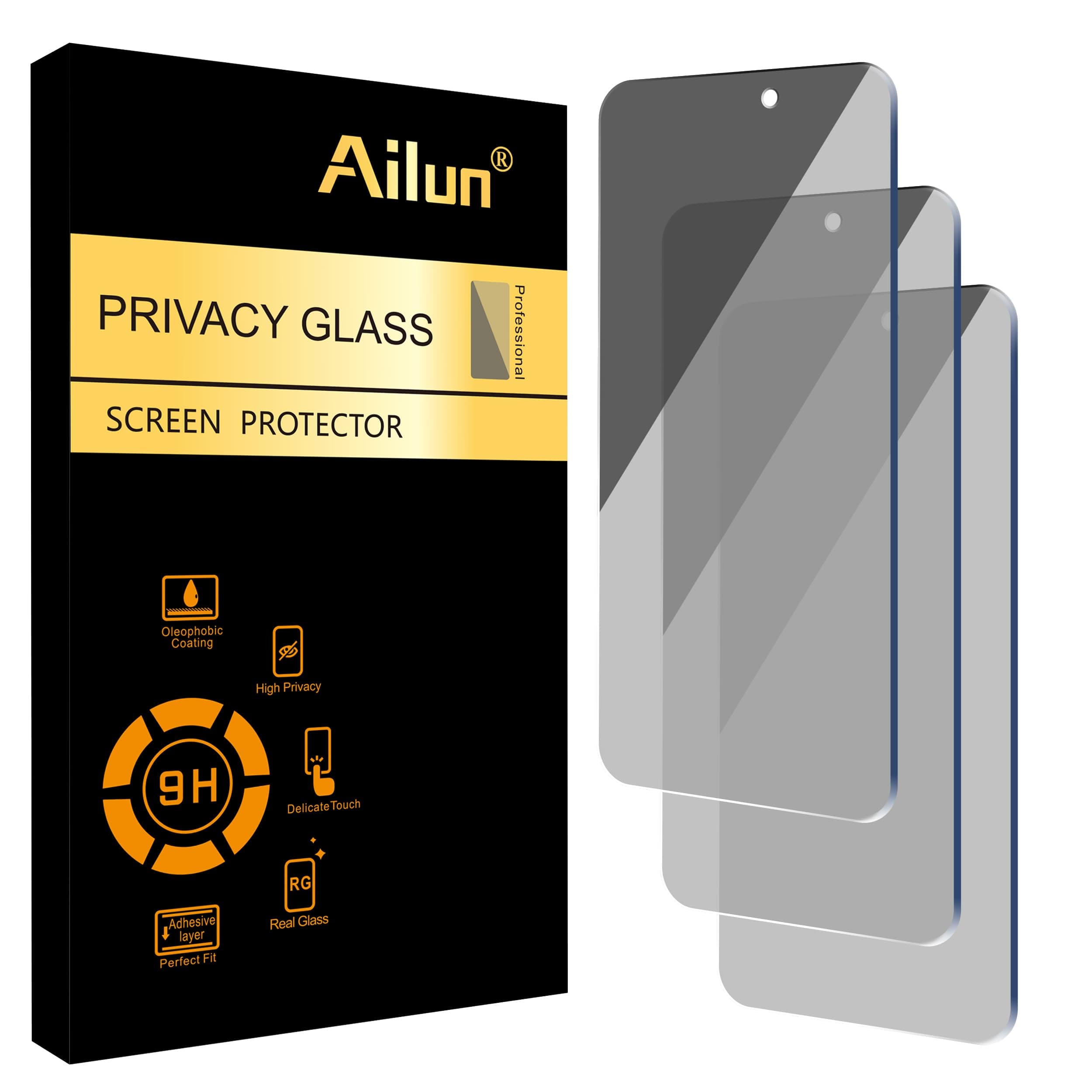 Ailun Privacy Screen Protector for iPhone 16 Plus/ 15 Plus/ 15 Pro Max 6.7 Inch 3 Pack Tempered Glass Anti Spy Private
