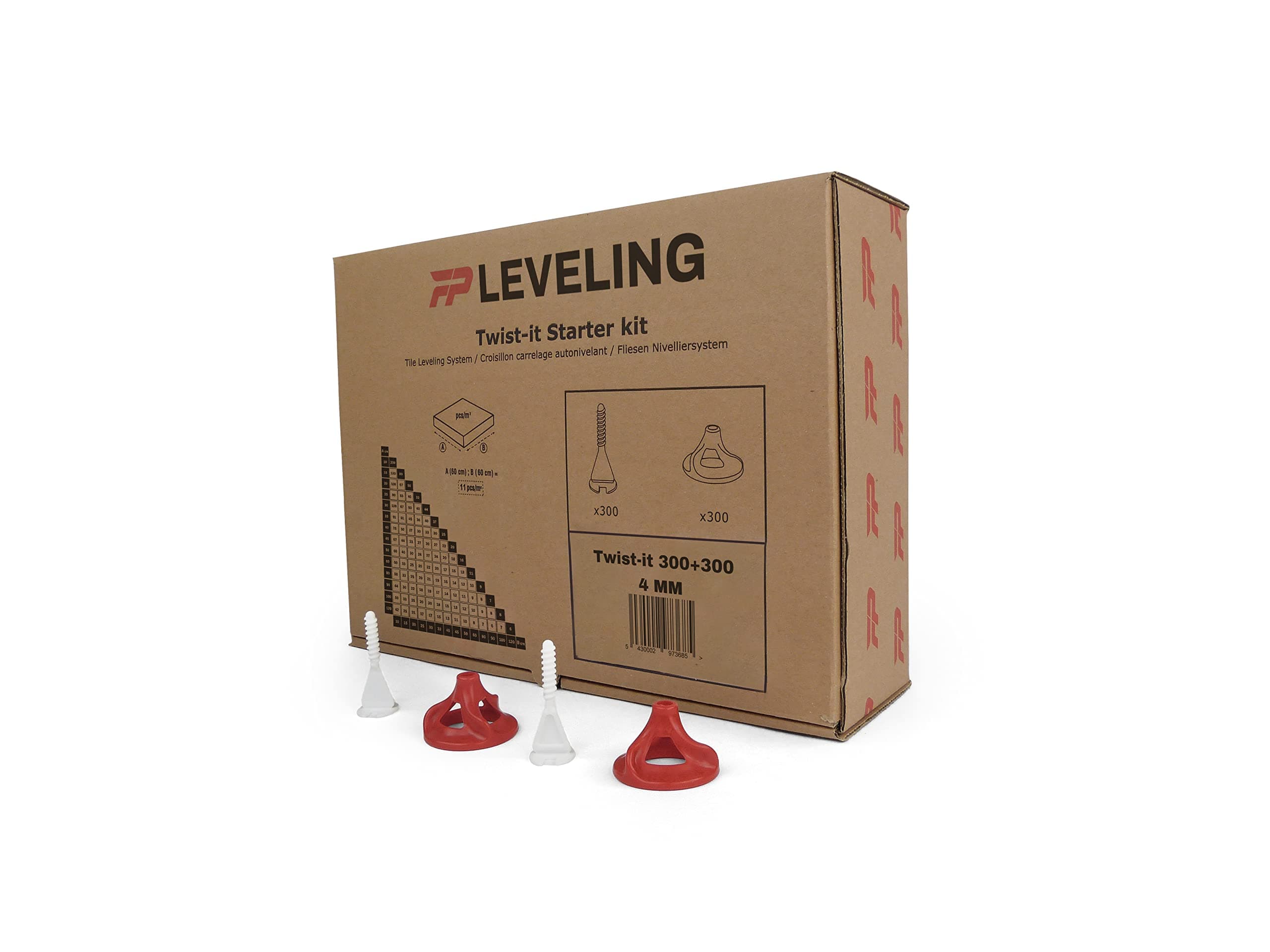 Flat-ProTile leveling system - Twist-it Starter kit 4mm - 300 clips with thread + 300 twisters - 3-22mm tile thickness