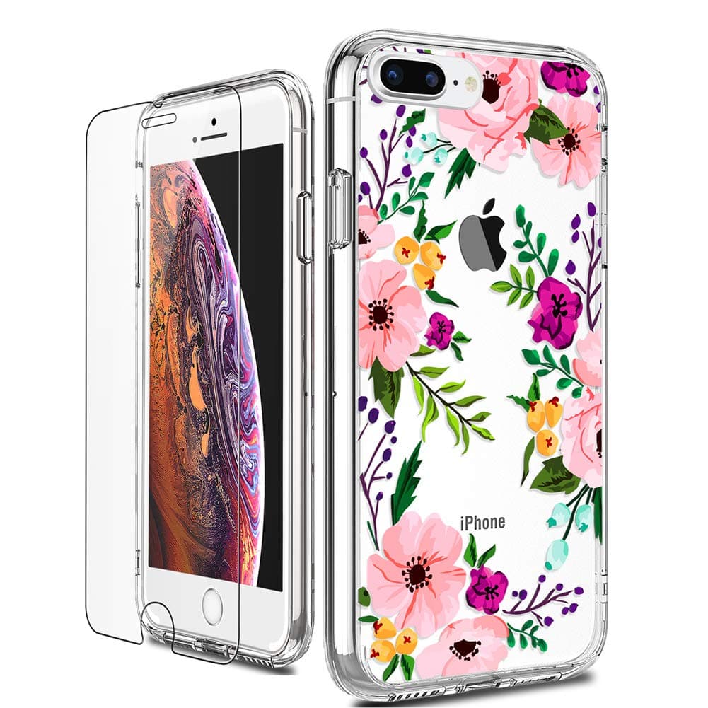 LUHOURI Compatible with iPhone 8 Plus Case, Compatible withiPhone 7 Plus Case with Screen Protector, Girls Women Heavy Duty Protective Hard Case Slim Soft TPU Bumper Phone Cover Clear
