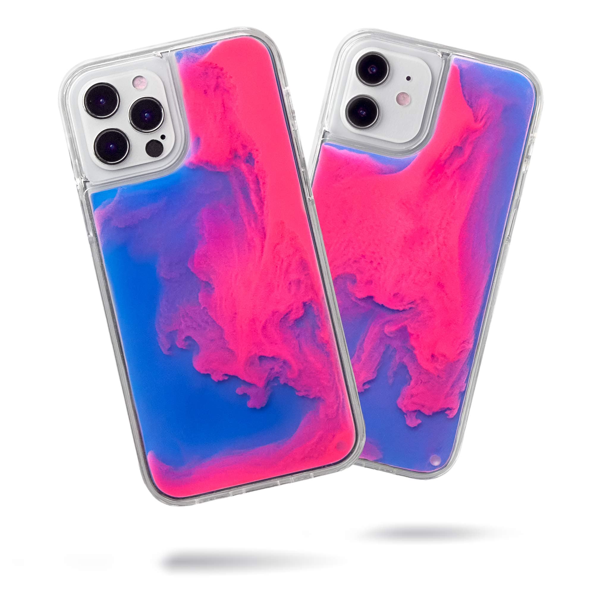 SteepLab Flowing Neon Sand Liquid Case for iPhone 12 & iPhone 12 Pro (2020, 6.1") - Full Body Protection with Raised Bezel - Blueberry and Pink Glow