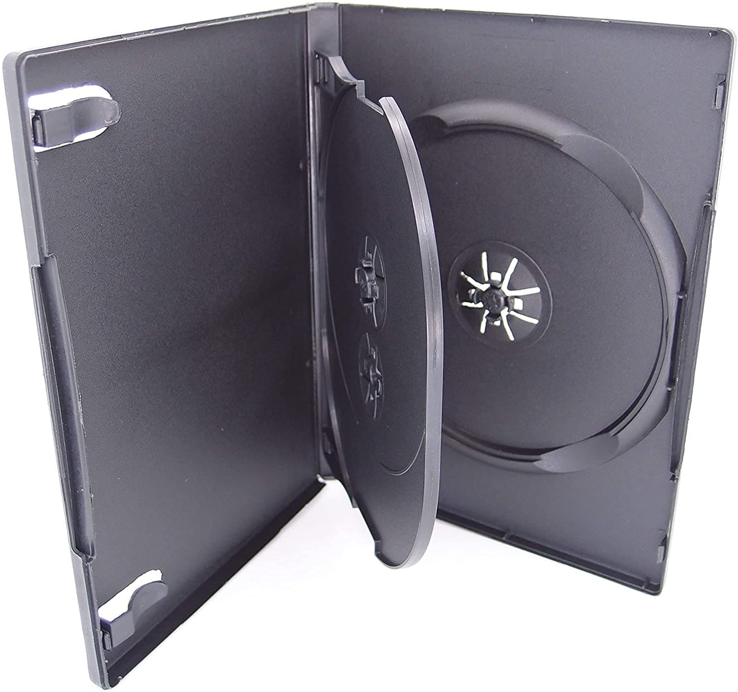 Maxtek 10 Pack Standard 14mm Black 3 Disc CD & DVD Cases with Hinged Flip Tray and Outer Clear Sleeve.
