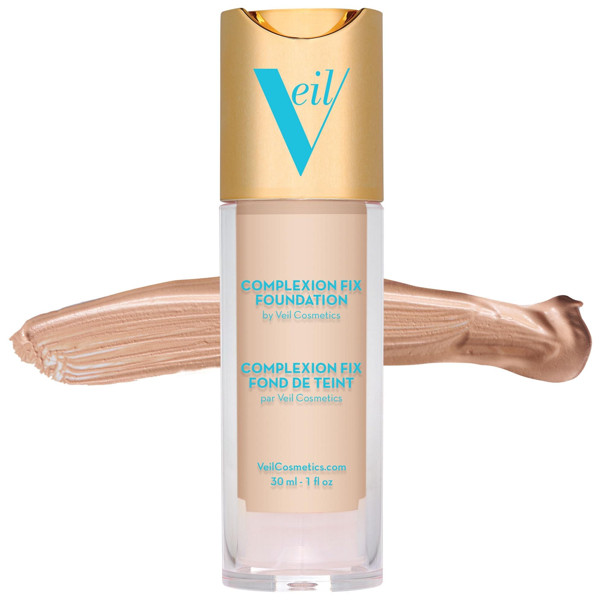 Veil Cosmetics Complexion Fix Liquid Foundation – Buildable Coverage – Water-Resistant, Hypoallergenic, Oil-Free, Cruelty-Free & Vegan – Lightweight & Brightening – Long Lasting (1G Porcelain Gold)