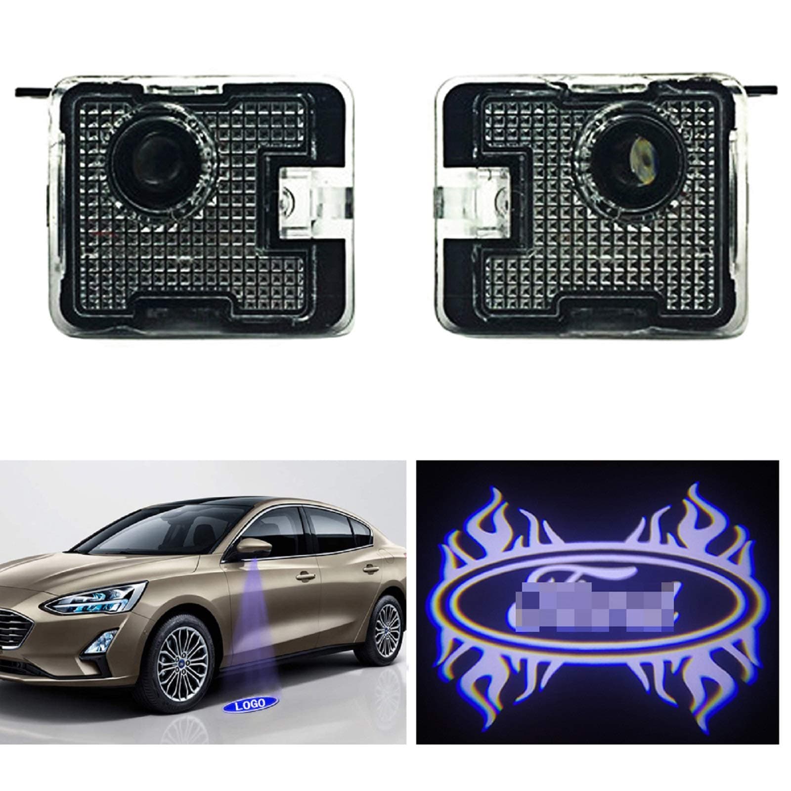 Car Side Mirror Puddle Light,Welcome Lights Projector Ghost Shadow Led Lamp Focus RS（BFIRE)