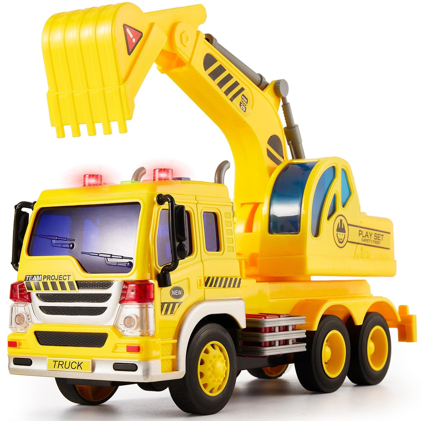 Kids Toy Digger, Truck Lorry Toys Construction Vehicles with Lights and Sounds Cars Educational Toys Gifts for Children 3 4 5 6 Years Old Boys and Girls
