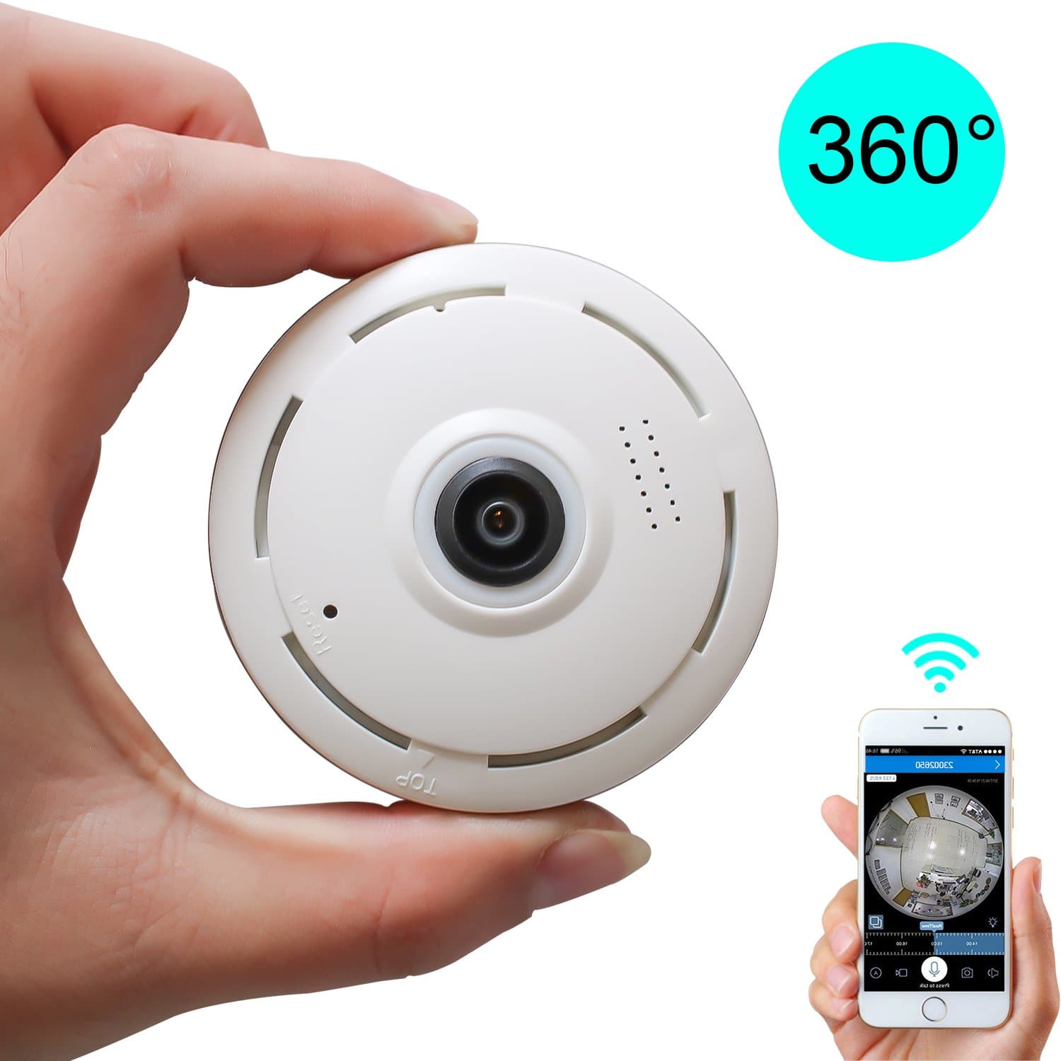 960P IP Camera, HD Surveillance Camera, Mini 360 Degree Panoramic IP Camera, Security Surveillance System Home Monitor with IR Night Vision/2-Way Audio/Motion Detection for iOS Android (White)