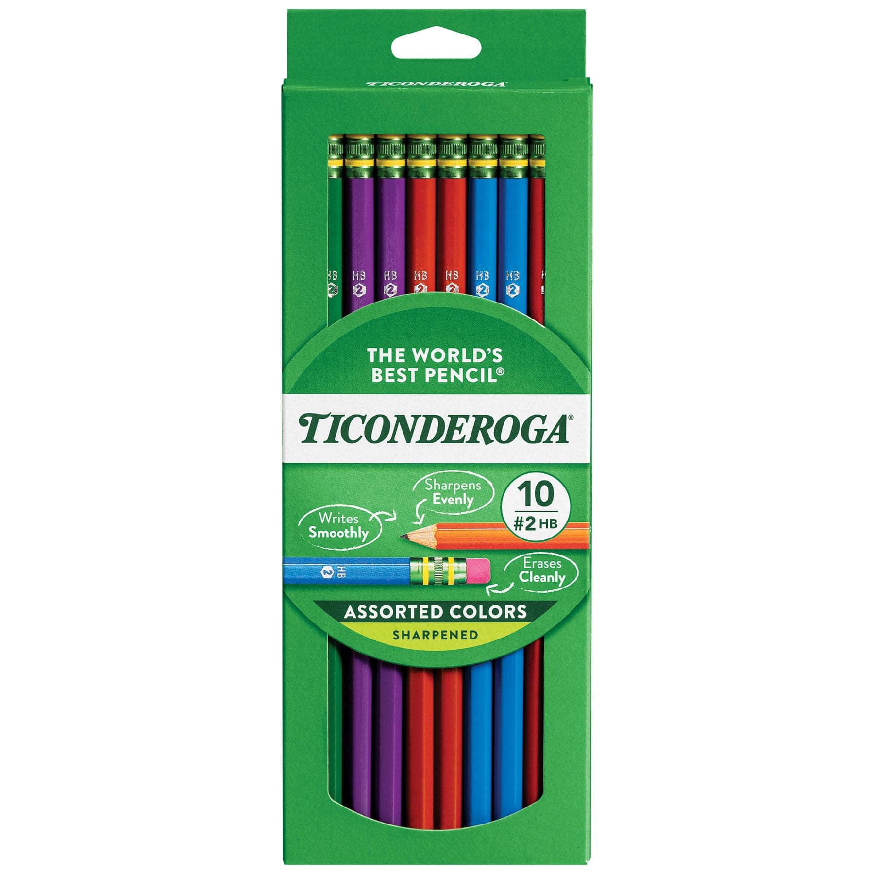 Pencils, Wood-Cased Graphite, #2 HB Soft, Pre-Sharpened, Assorted Color Barrels, Black Lead, 10-Pack (13932)