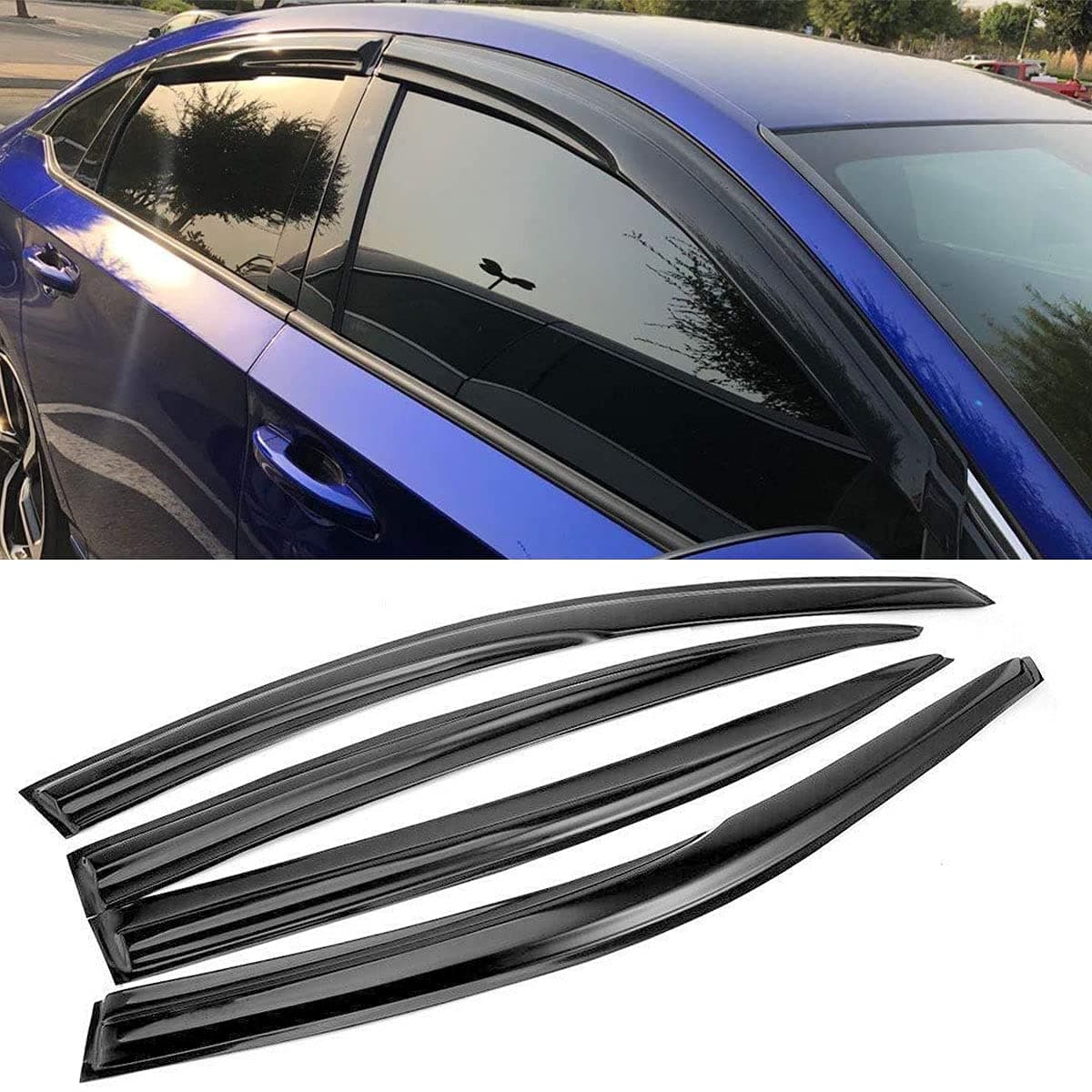 Tape-on Ventvisor Side Window Deflector Window Visor Compatible with 2008-2012 Honda Accord Vent Rain Deflector Sun Guard Wind Deflector Dark Black, 4-Piece Set