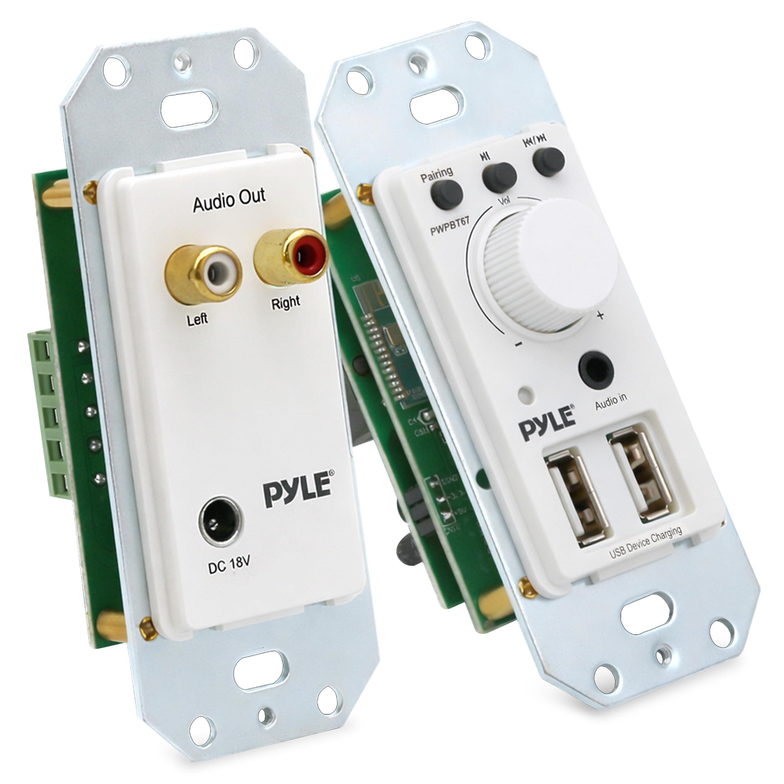 Pyle Bluetooth Receiver Wall Mount - In-Wall Audio Control Receiver w/Dual USB Charging Port, 3.5mm AUX Input for Sound Systems - For Home Theater Entertainment - Includes DC Power Adaptor - PWPBT67