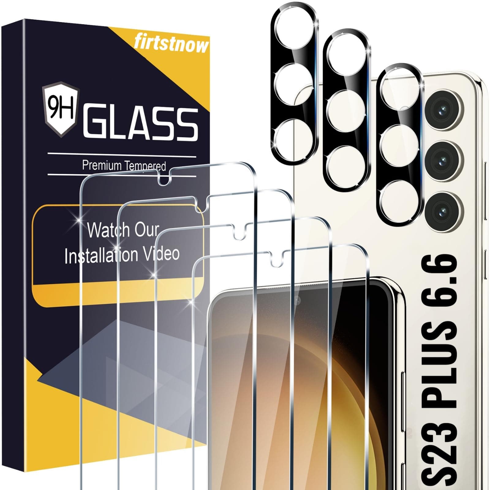 [4+3 Pack] Galaxy S23 Plus Screen Protector, 9H Tempered Glass, Ultrasonic Fingerprint Support, Case Friendly HD Clear for Samsung Galaxy S23 Plus 5G Glass Screen Protector