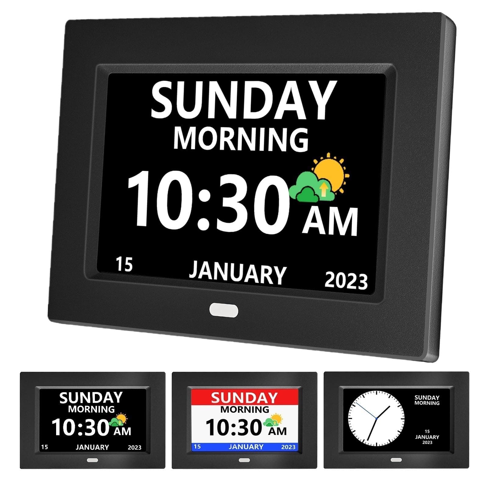 MRCHYDZ 7 Inch Clock with Day and Date for Elderly Large Display Digital Clocks 12 Alarms 3 Display Modes Large Font Alzheimer's Clock Alarm Clocks for Seniors Auto DST Black