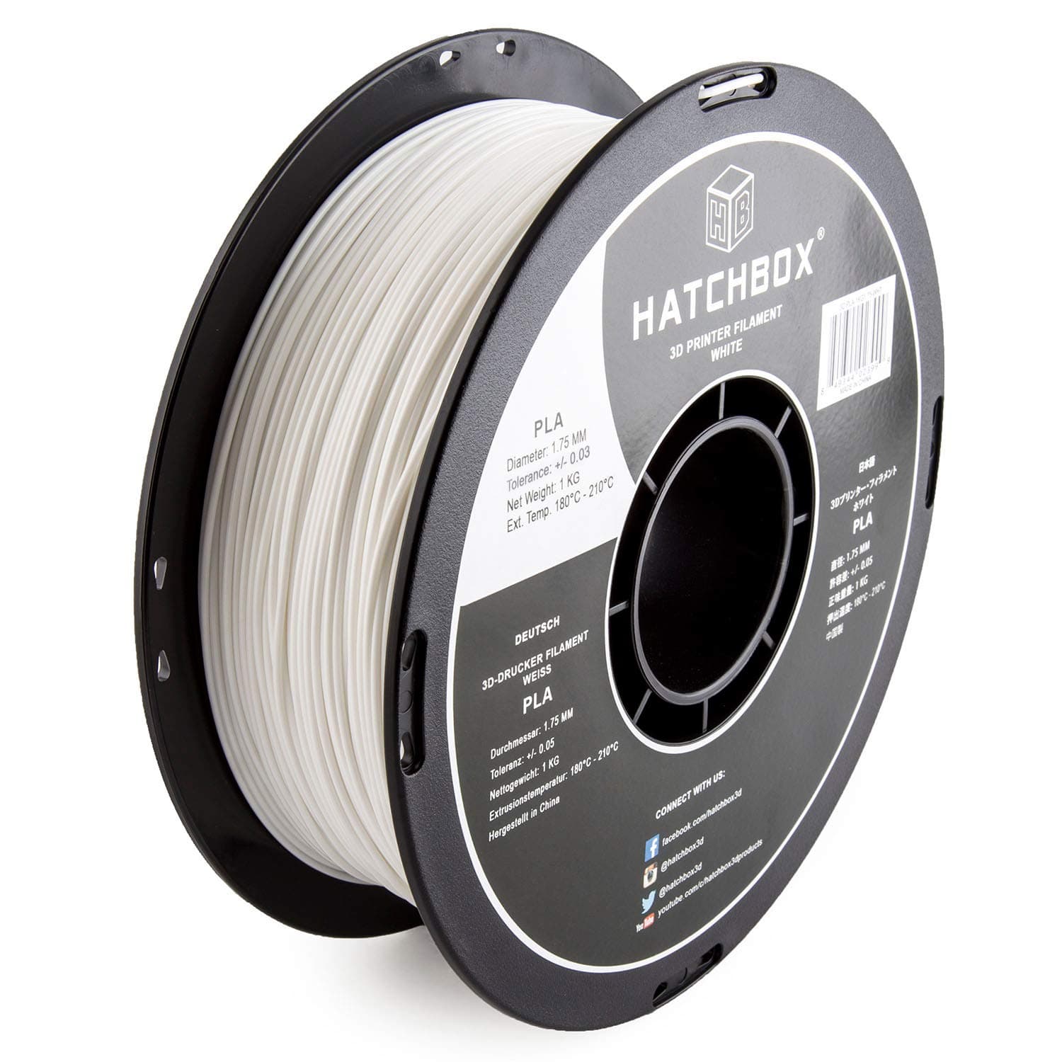 PLA 3D Printer Filament, Dimensional Accuracy +/- 0.03 mm, 1 kg Spool, 1.75 mm, White