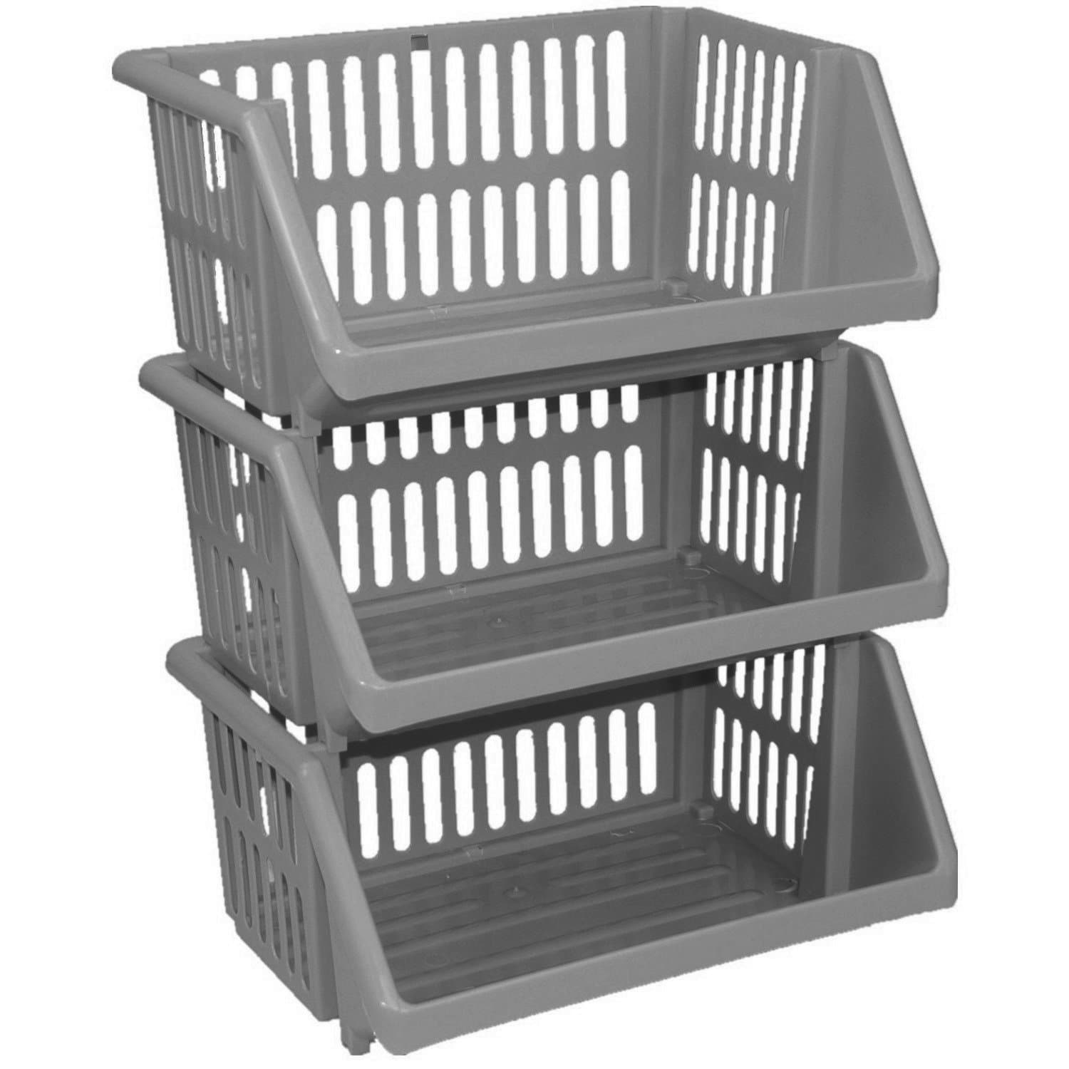 3 Tier Silver Plastic Stacking Vegetable Food Kitchen Storage Rack Stand Basket by 7th-AVE