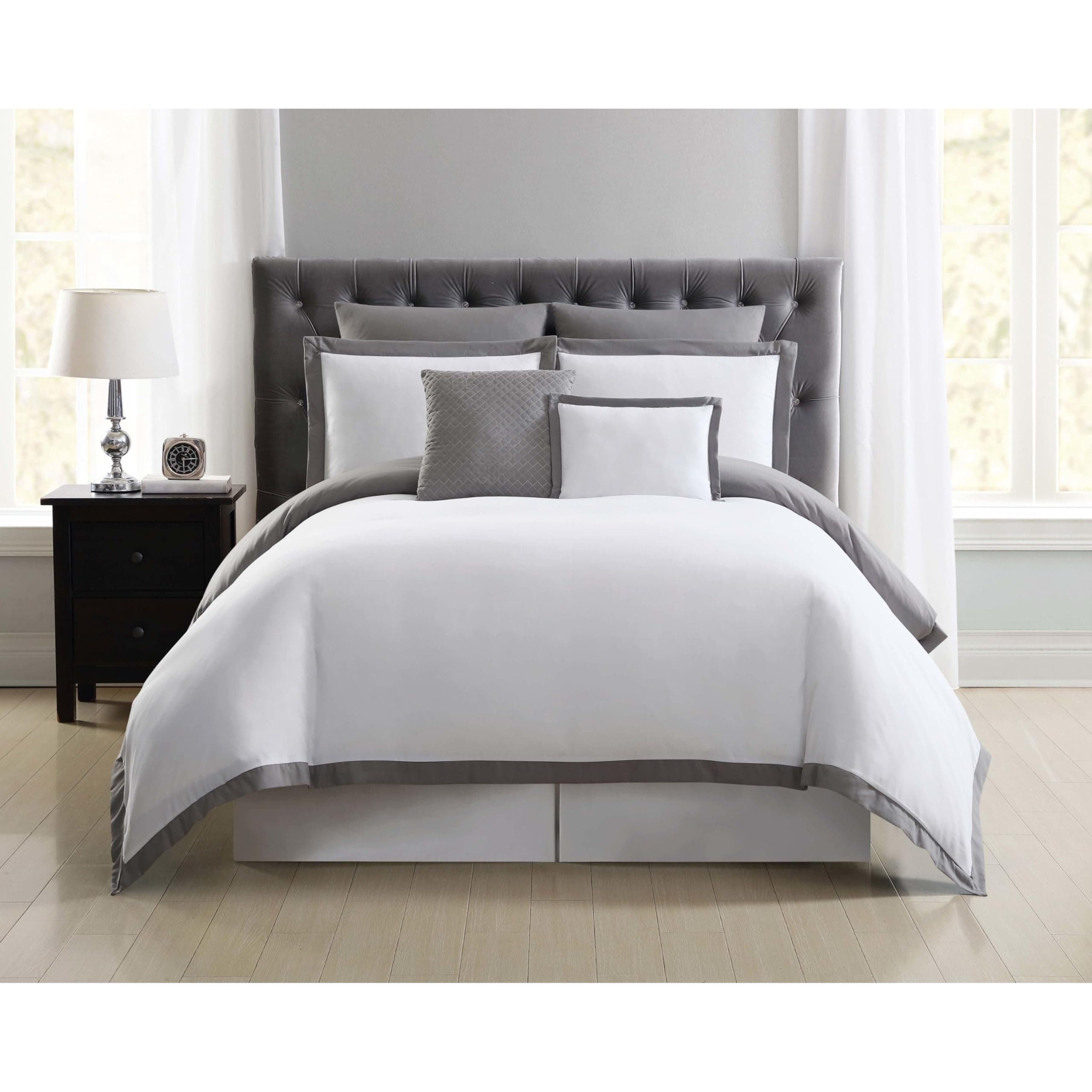 Everyday Hotel Comforter Sets White and Grey Polyester 7-Piece King Duvet Set, Hotel Themed, for Men and Women, Oeko-TEX Certified Confidence