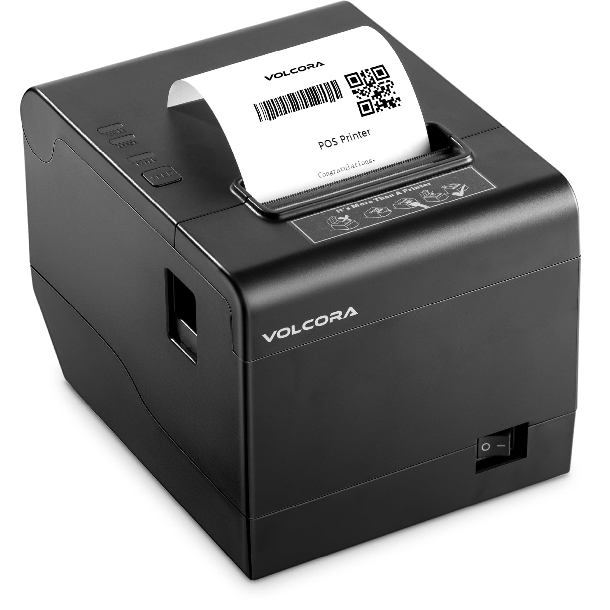 Volcora Thermal Receipt Printer, 80mm POS Printer w/Auto Cutter, USB/WiFi Interface for Windows/MAC/Linux, ESC/POS Command Support Cash Drawer, High Speed Kitchen Printer, Wall Mount (Black)
