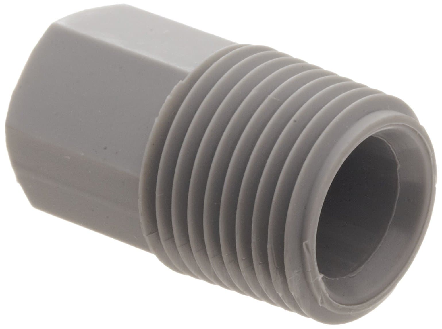 Tefen Nylon 6/6 Pipe Fitting, Adapter, Gray, 3/8" NPT Male x 1/2" NPT Female (Pack of 5)