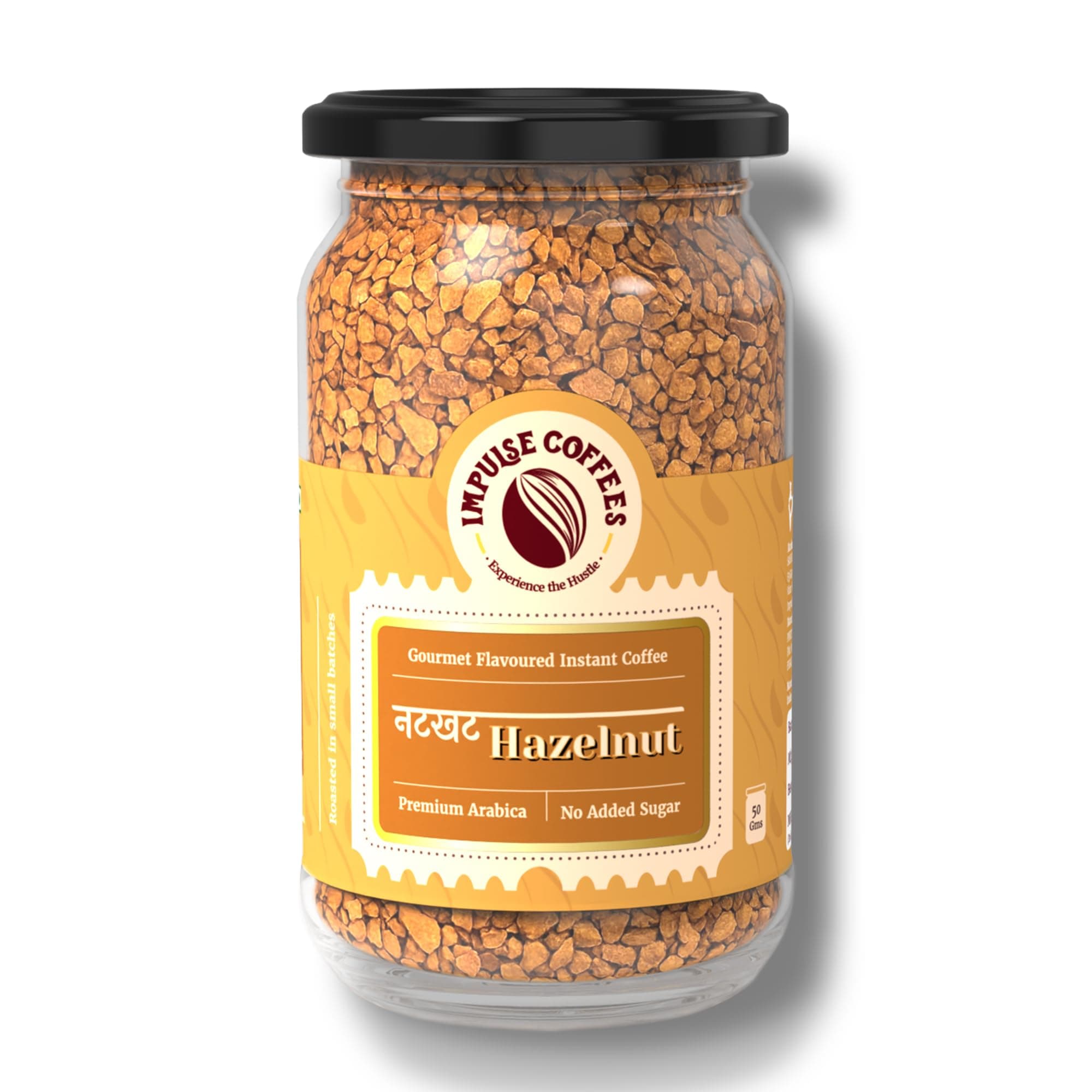 Impulse Coffees Nutkhat Hazelnut Instant Coffee Powder | Smooth Medium Roast Arabica with Toasty Rich Hazelnut Aroma & Creamy Aftertaste | Instant Café-Style Flavoured Coffee for Home & Office | 50Gms