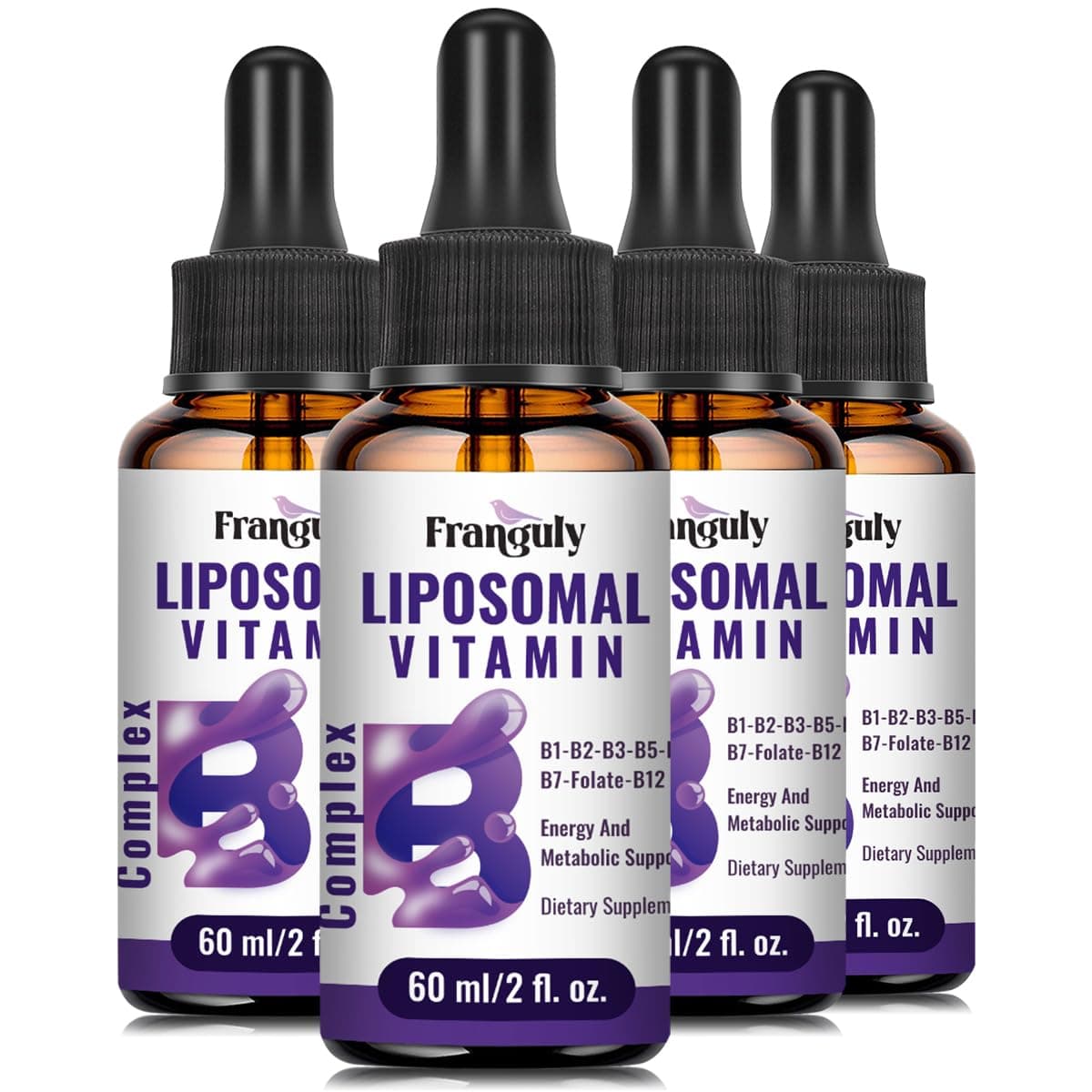 Liposomal Vitamin B Complex Liquid Sublingual B Complex Vitamins Supplement for Women Men Improved Absorption Methylated B12,B1, B2, B3, B5, B6,Folate,Biotin for Energy And Immune Support-8.0 oz