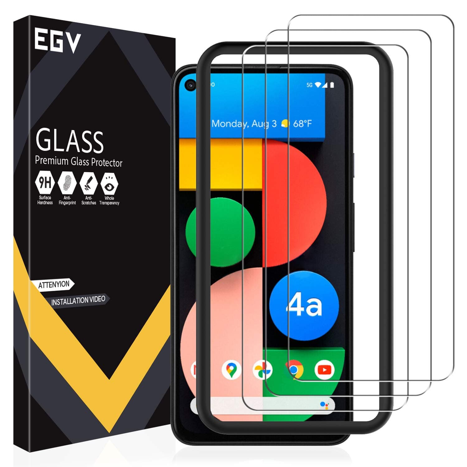 EGV [3 Pack Compatible with Google Pixel 4a 5G 6.2-inch, Tempered Glass Screen Protector [NOT Compatible with Pixel 4A 4G 5.8-inch or Pixel 4A] Easy Frame Installation, Case Friendly, Bubble Free