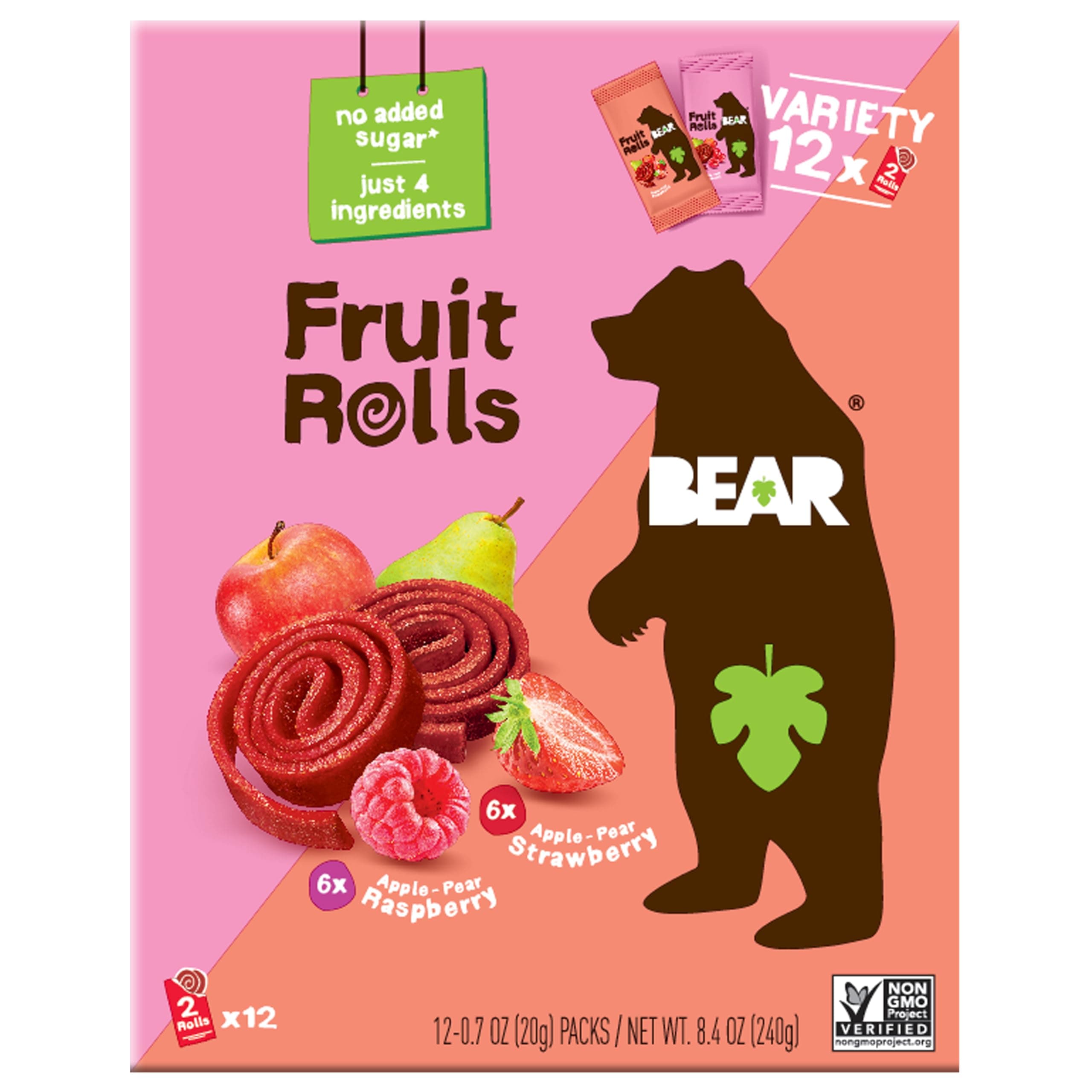 Bear Strawberry Raspberry Fruit Rolls Variety Pack, 8.4 OZ