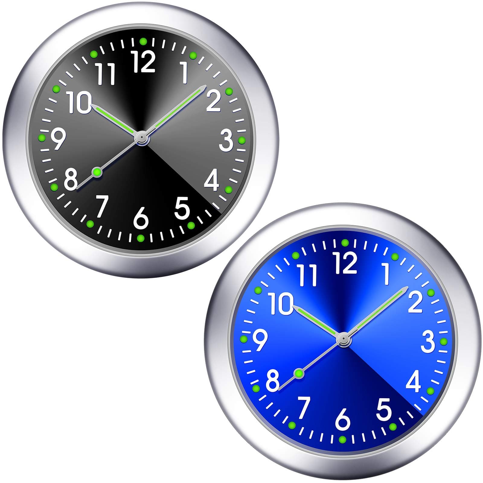 - 2 Pieces Stick on Dashboard Car Clock Mini Tiny Small Luminous Disposable Car Vent Clocks Watch for Dashboard Boat Bike Home(Black, Blue)