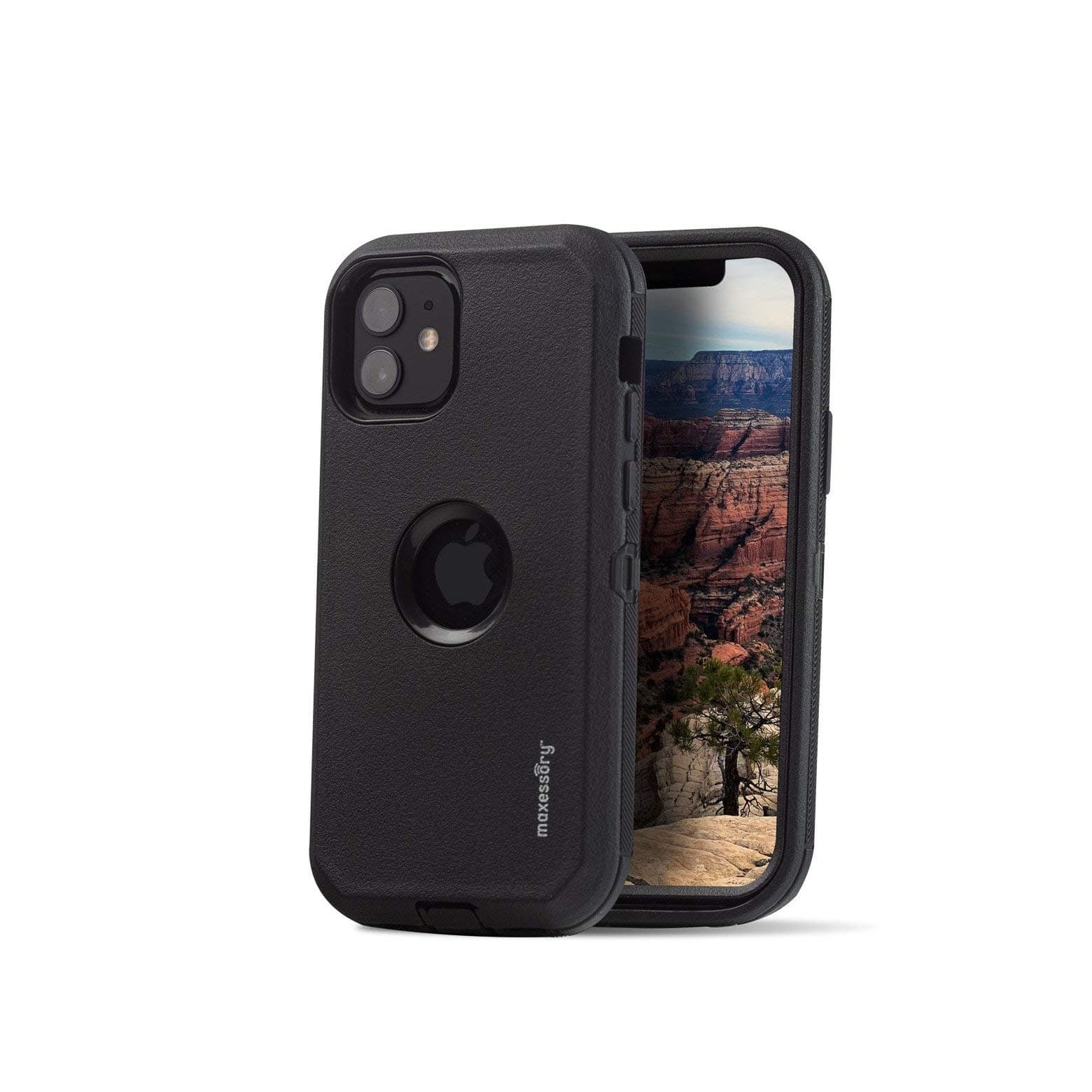 Maxessory iPhone 12 Case with Screen Protector, Ward Series Ultra-Slim Luxury Premium Full-Body Hard Cover (Black)