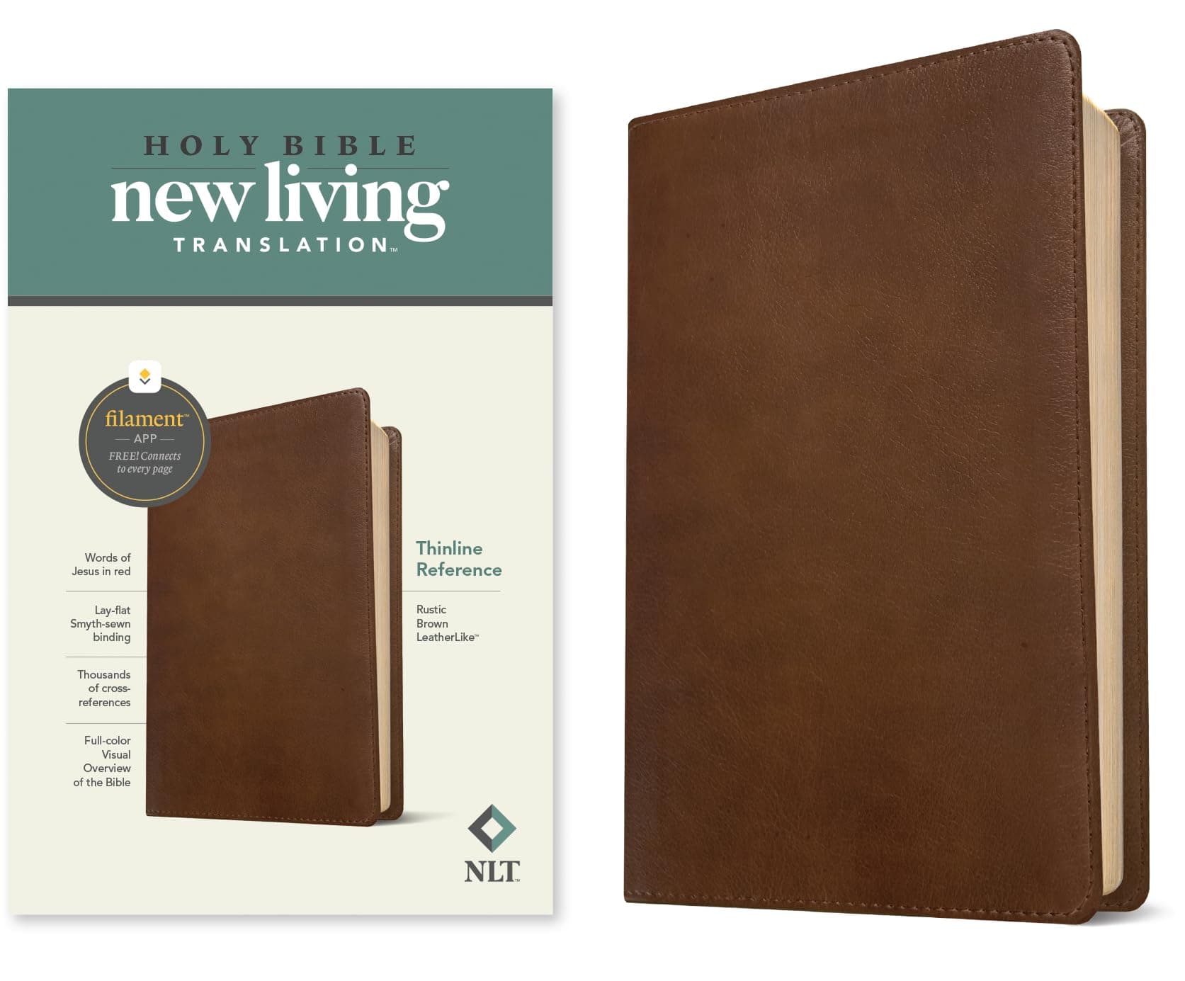 NLT Thinline Reference Bible, Filament Enabled (LeatherLike, Rustic Brown): Includes Free Access to the Filament Bible App Delivering Study Notes, Devotionals, Worship Music, and Video