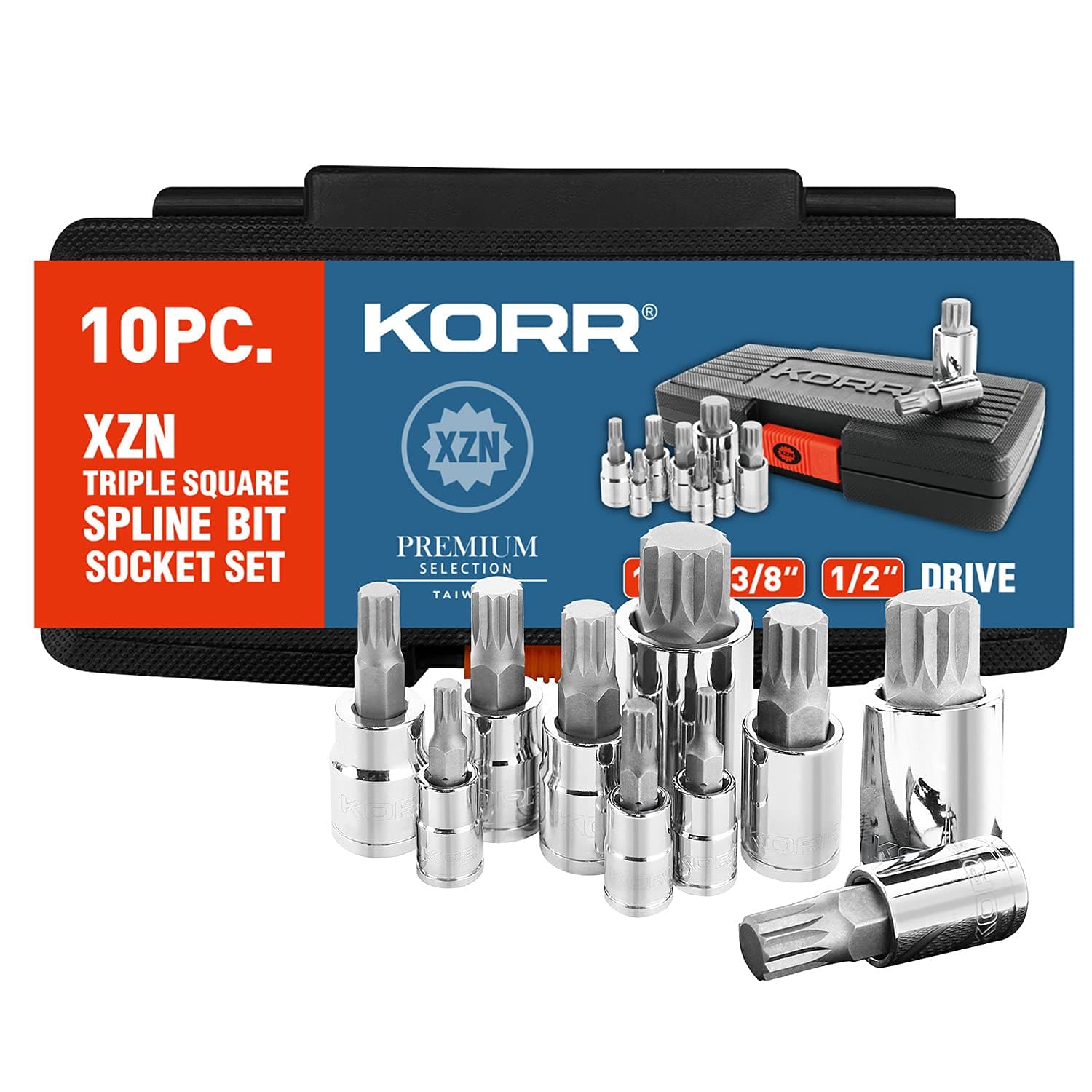 Tools KSS009 10pc XZN Triple Square Spline Bit Socket Set