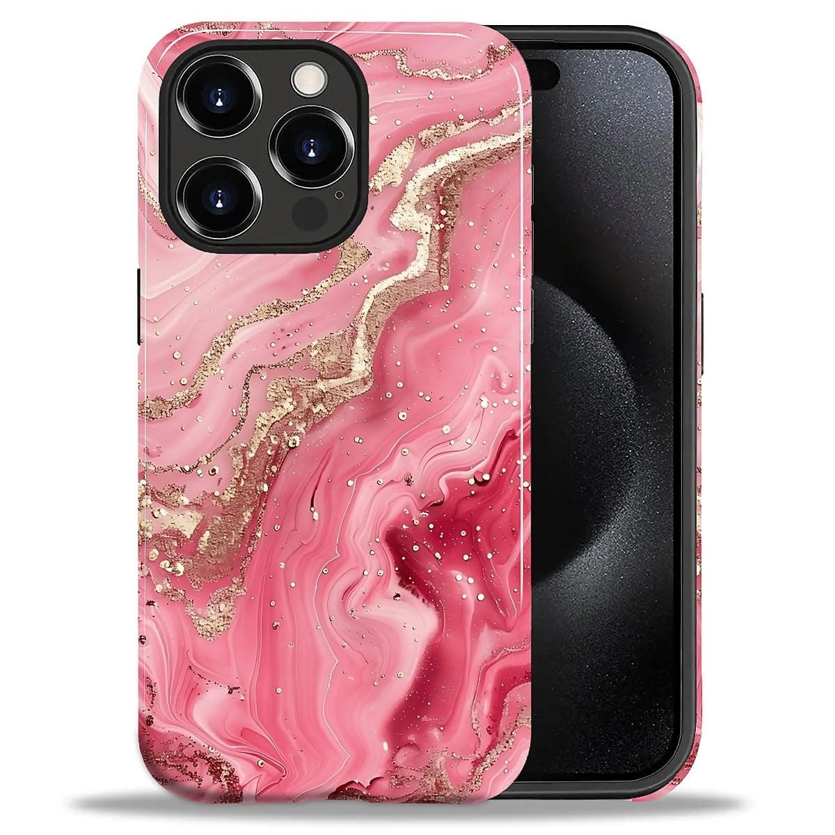 Hensuske Pink Marble Compatible with iPhone 15 Pro Max Case, Case with Shockproof Anti-Scratch 2-in-1 Soft TPU and Hard PC Protective Case for Women Men - 6.7 inch