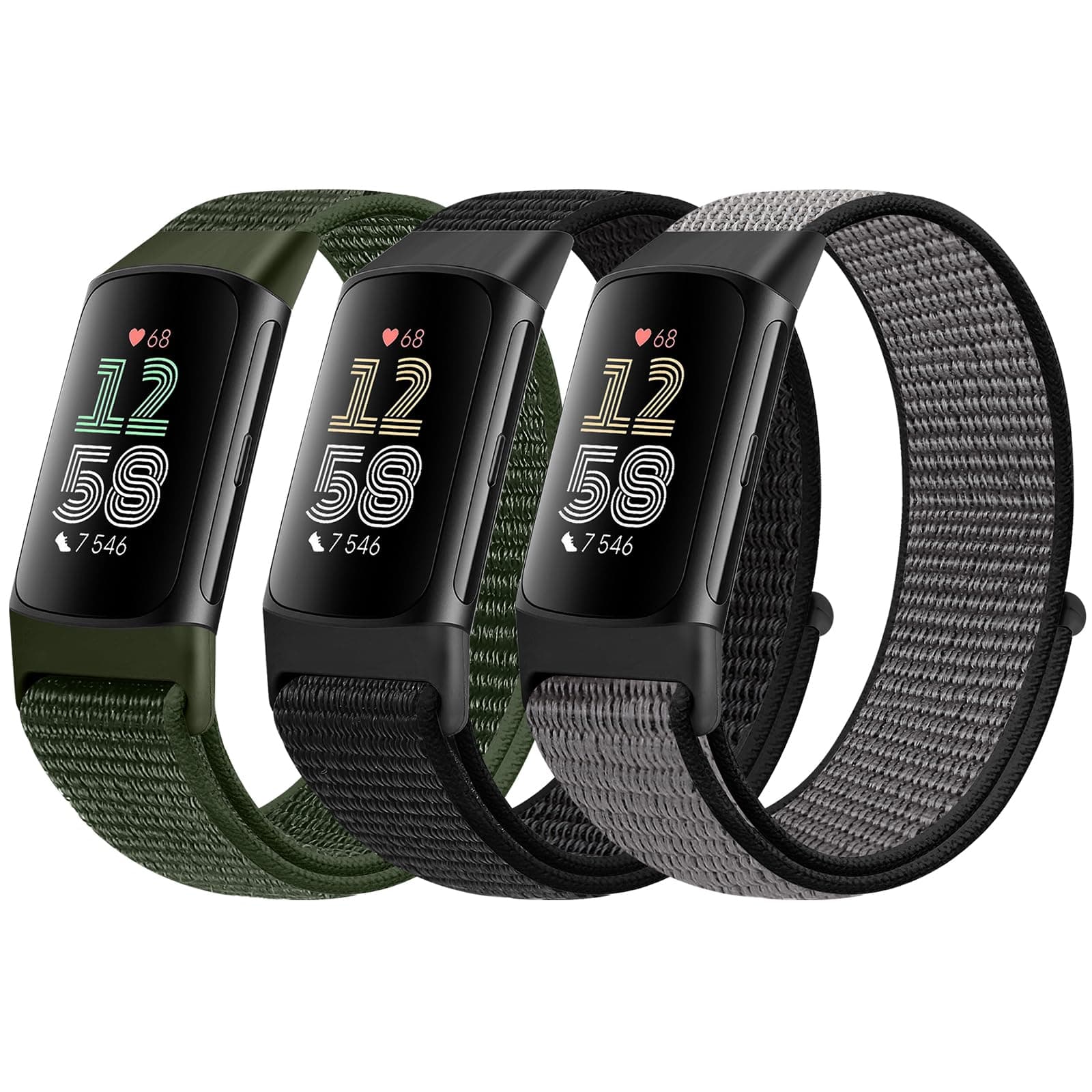 Sport Loop Nylon Watch Bands Compatible with Fitbit Charge 6/5, Adjustable Breathable Replacement Soft Nylon Loop Wristband for Women/Men