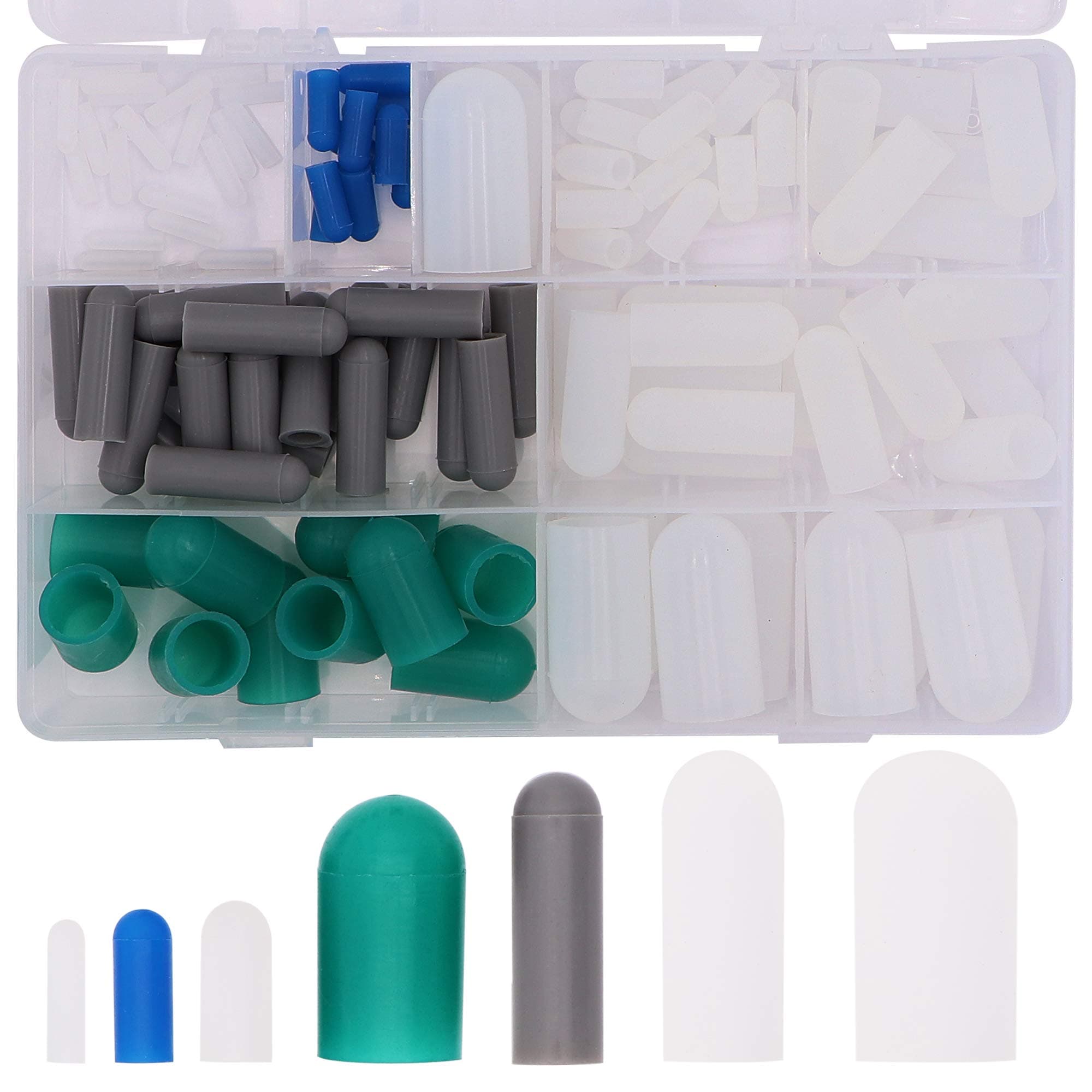110 Piece High Temp Silicone Rubber Protective End Cap Kit - 3/32" to 3/4" for Powder Coating Custom Painting Anodizing
